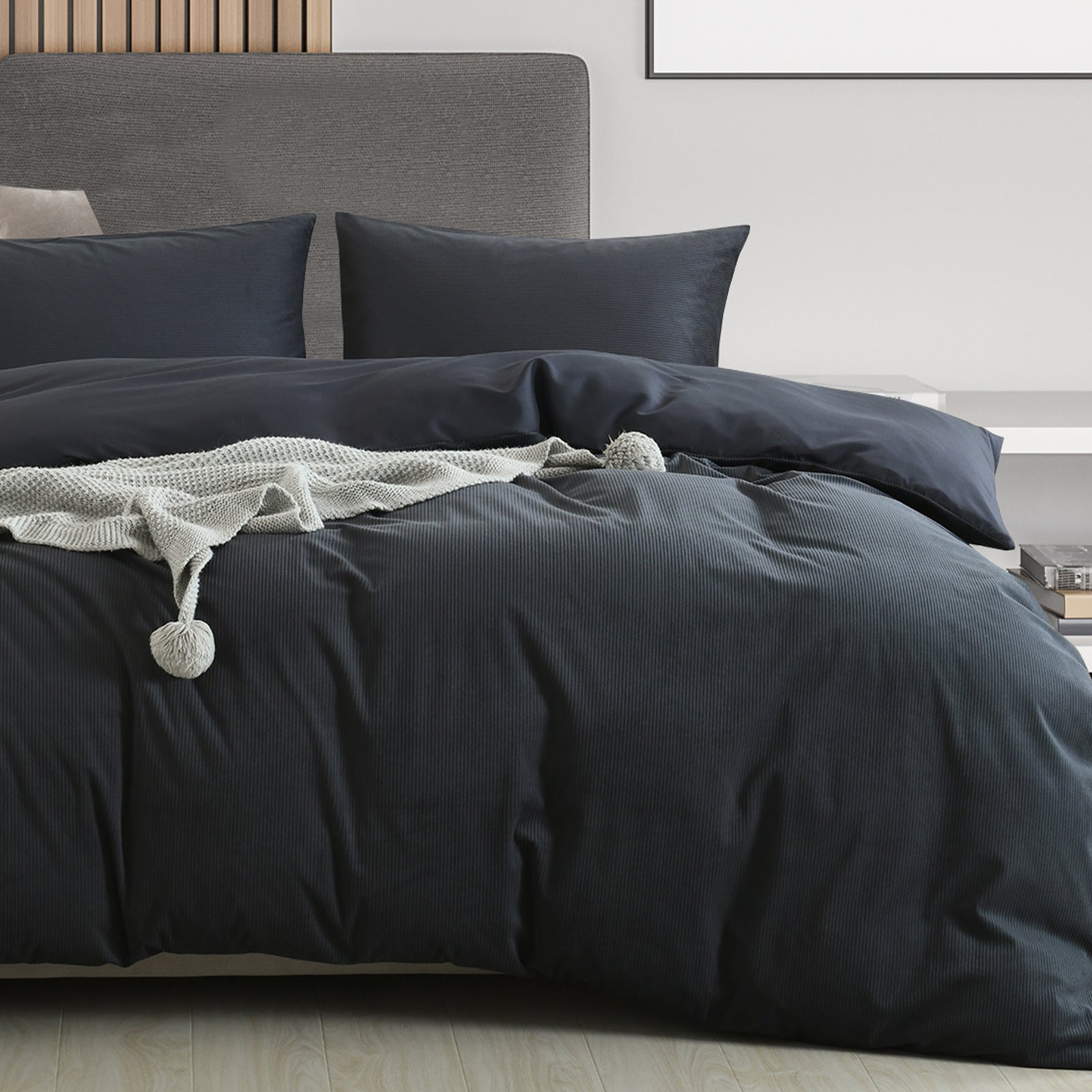 Royal Comfort Velvet Corduroy Quilt Cover Set Super Soft Luxurious Warmth - Queen - Charcoal-Home & Garden > Bedding-PEROZ Accessories