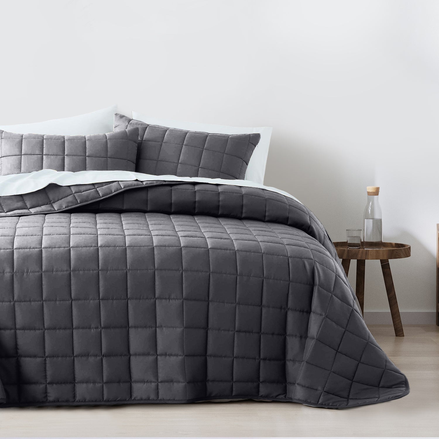 Royal Comfort Coverlet Set Bedspread Soft Touch Easy Care Breathable 3 Piece Set - Queen - Charcoal-Home & Garden > Bedding-PEROZ Accessories