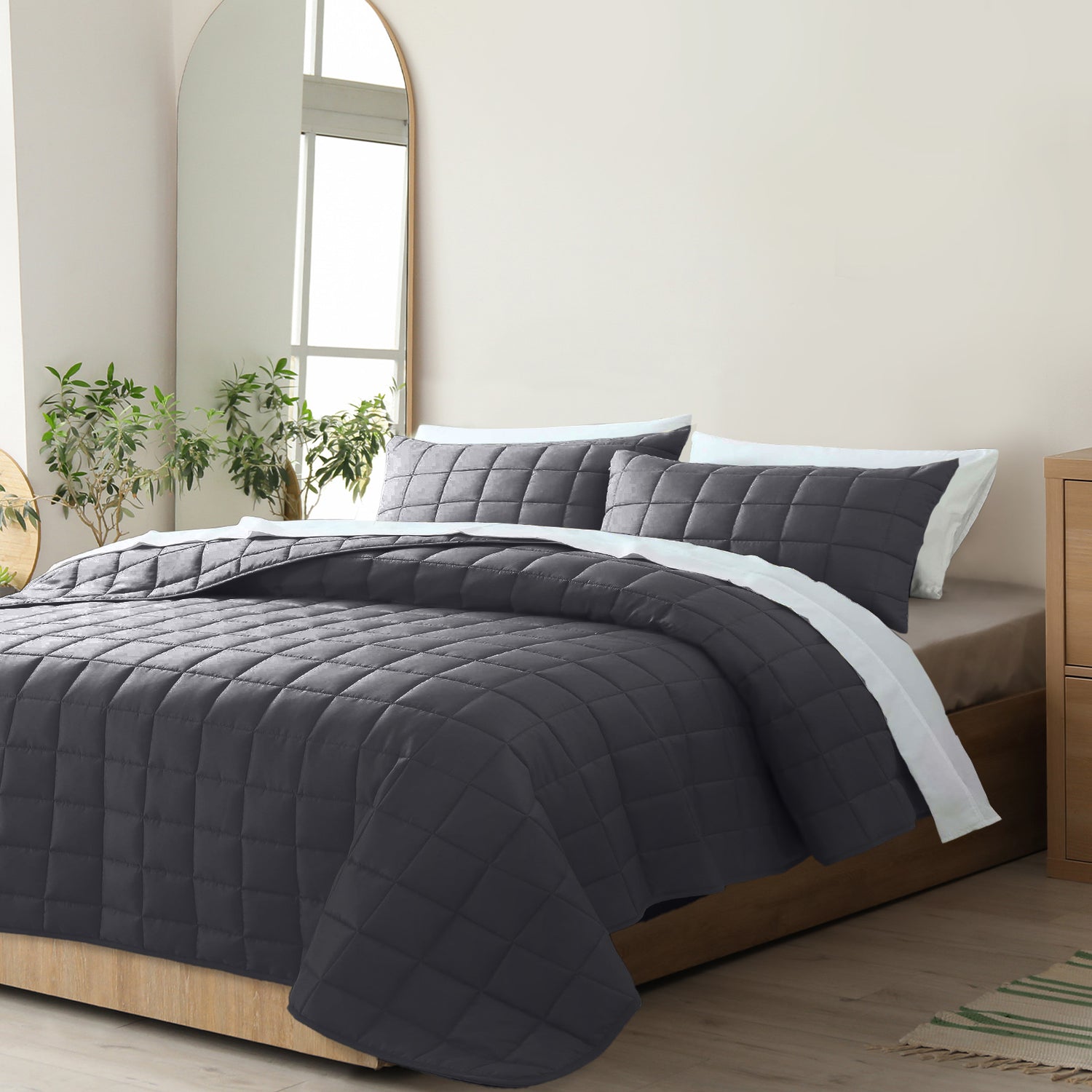 Royal Comfort Coverlet Set Bedspread Soft Touch Easy Care Breathable 3 Piece Set - Queen - Charcoal-Home & Garden > Bedding-PEROZ Accessories