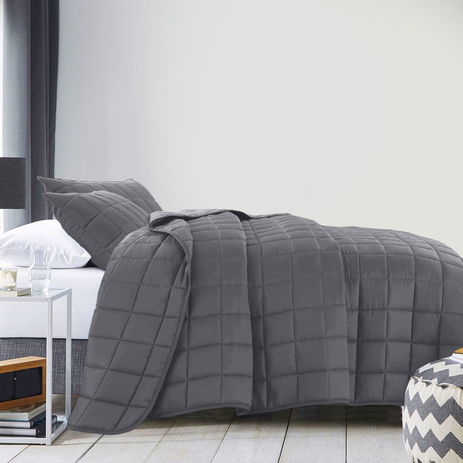 Royal Comfort Coverlet Set Bedspread Soft Touch Easy Care Breathable 3 Piece Set - King - Charcoal-Home & Garden > Bedding-PEROZ Accessories