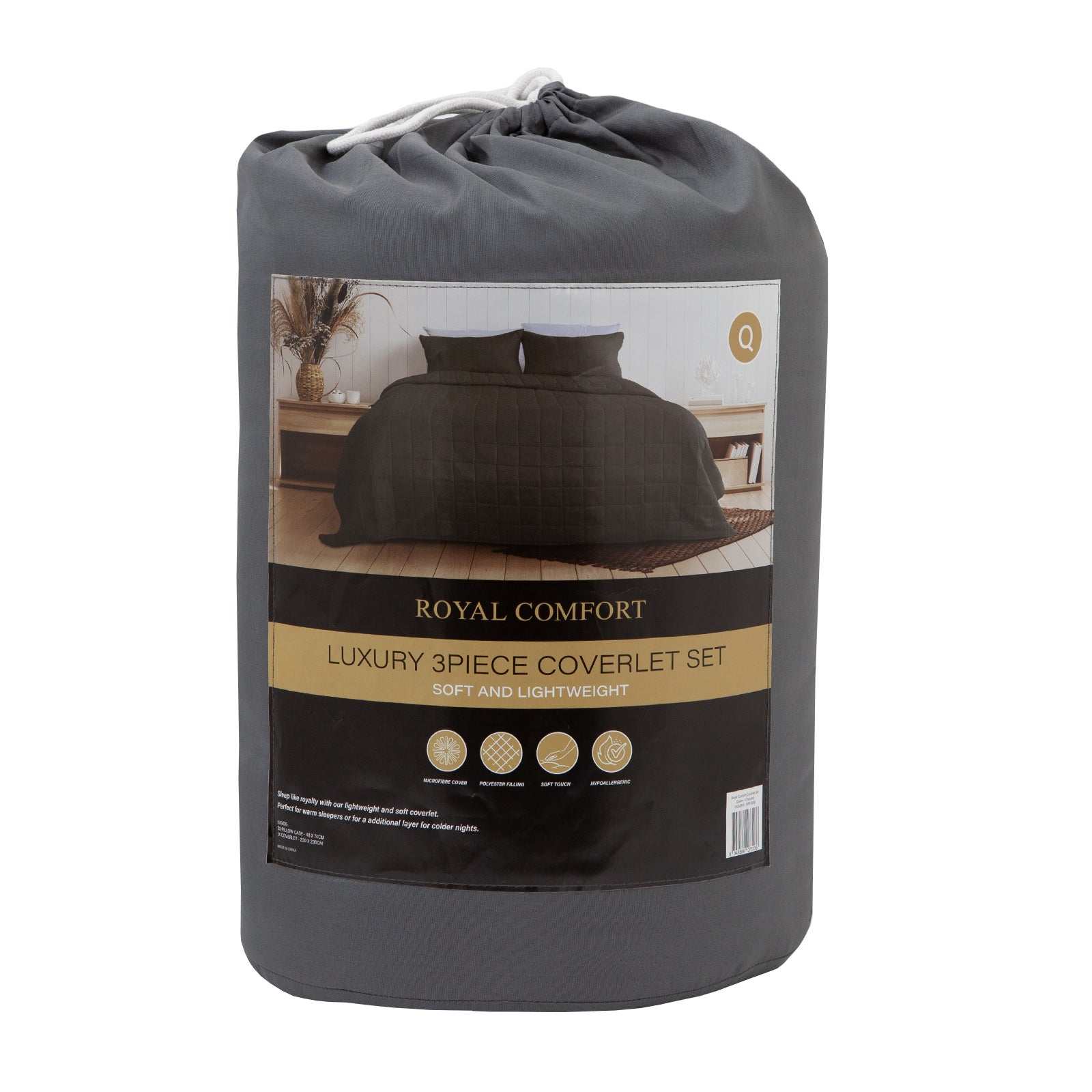 Royal Comfort Coverlet Set Bedspread Soft Touch Easy Care Breathable 3 Piece Set - King - Charcoal-Home & Garden > Bedding-PEROZ Accessories