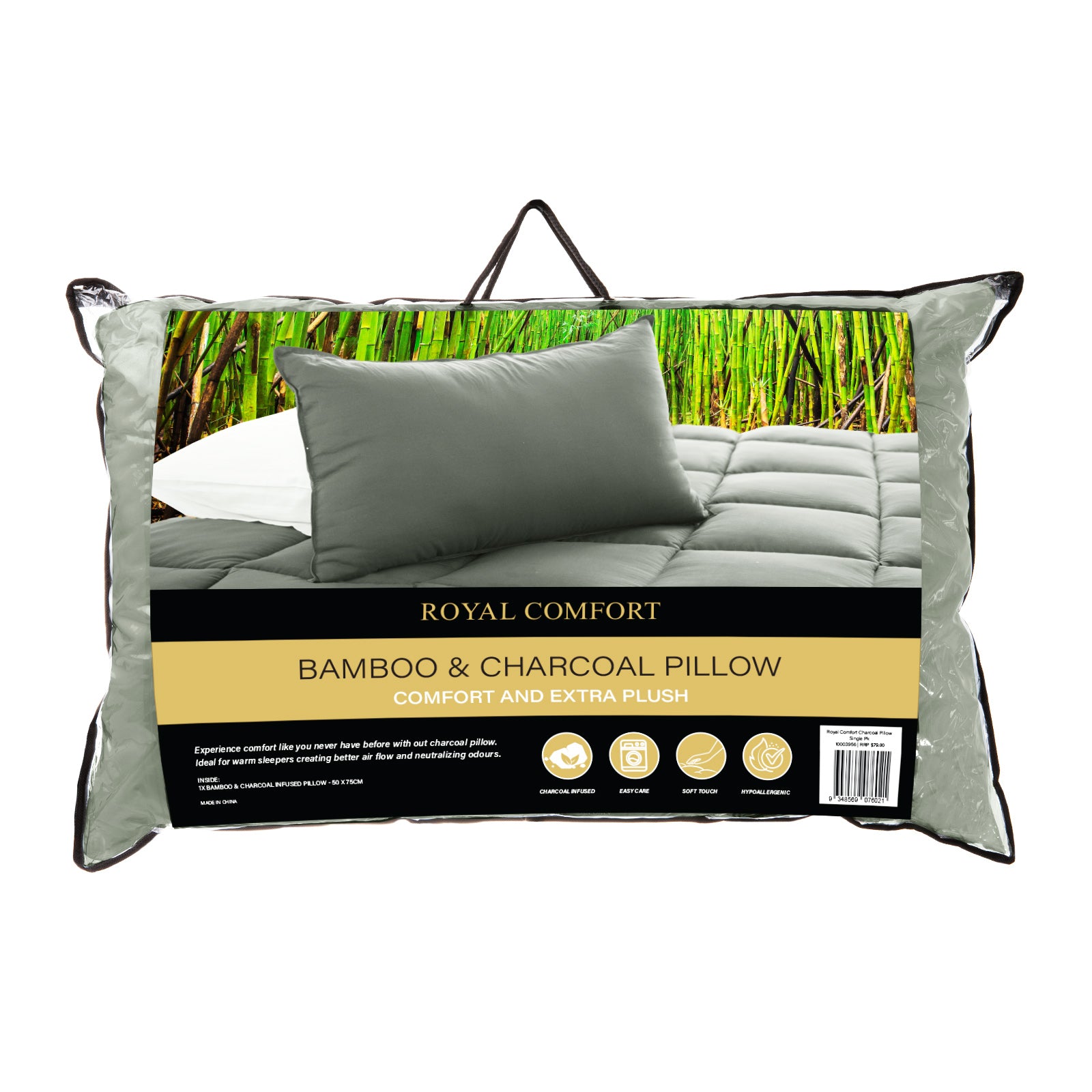 Royal Comfort Charcoal Bamboo Pillow Hotel Quality Luxury Single Pack-Home & Garden > Bedding-PEROZ Accessories