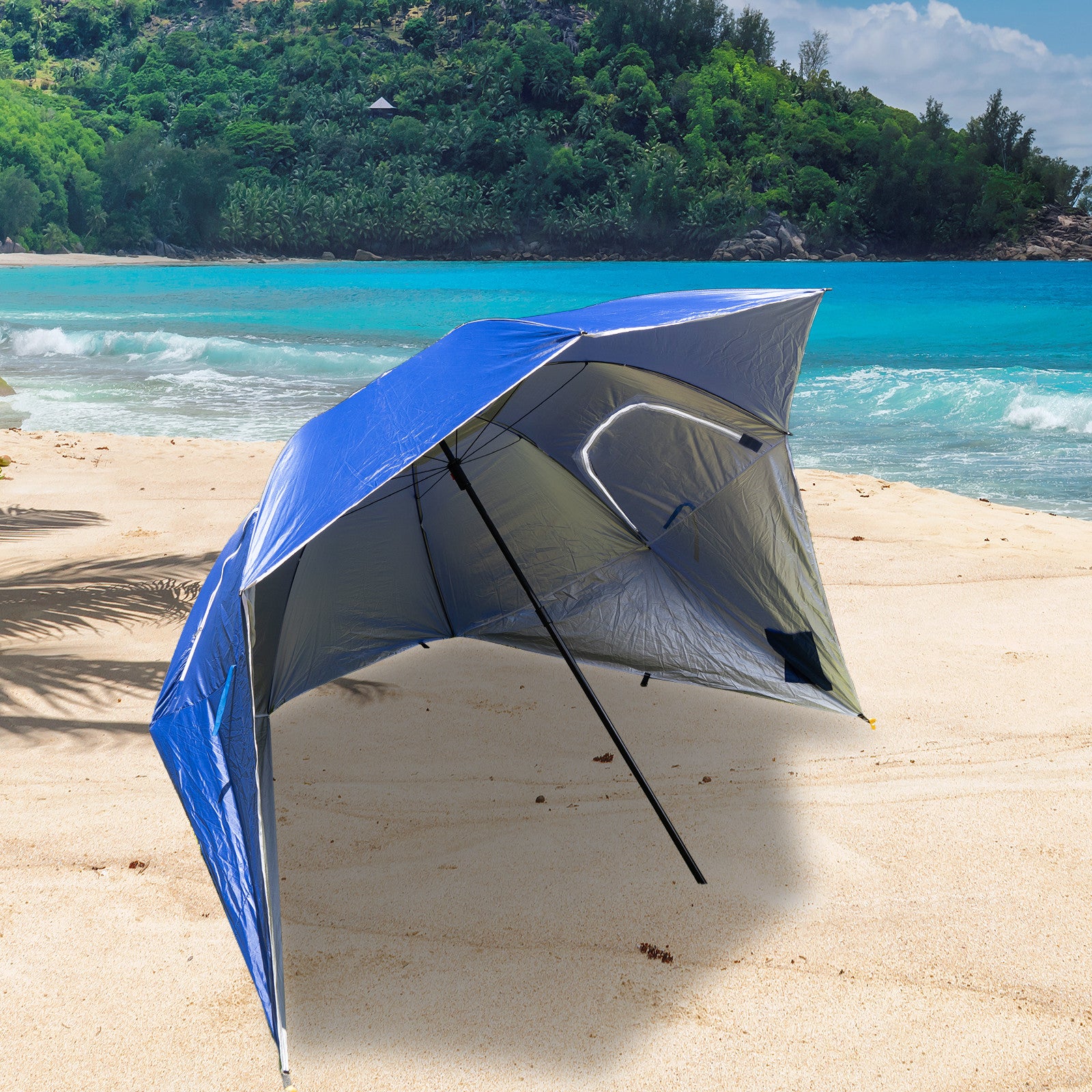 Havana Outdoors Beach Umbrella 2.4M Outdoor Garden Beach Portable Shade Shelter - Blue-Outdoor > Camping-PEROZ Accessories