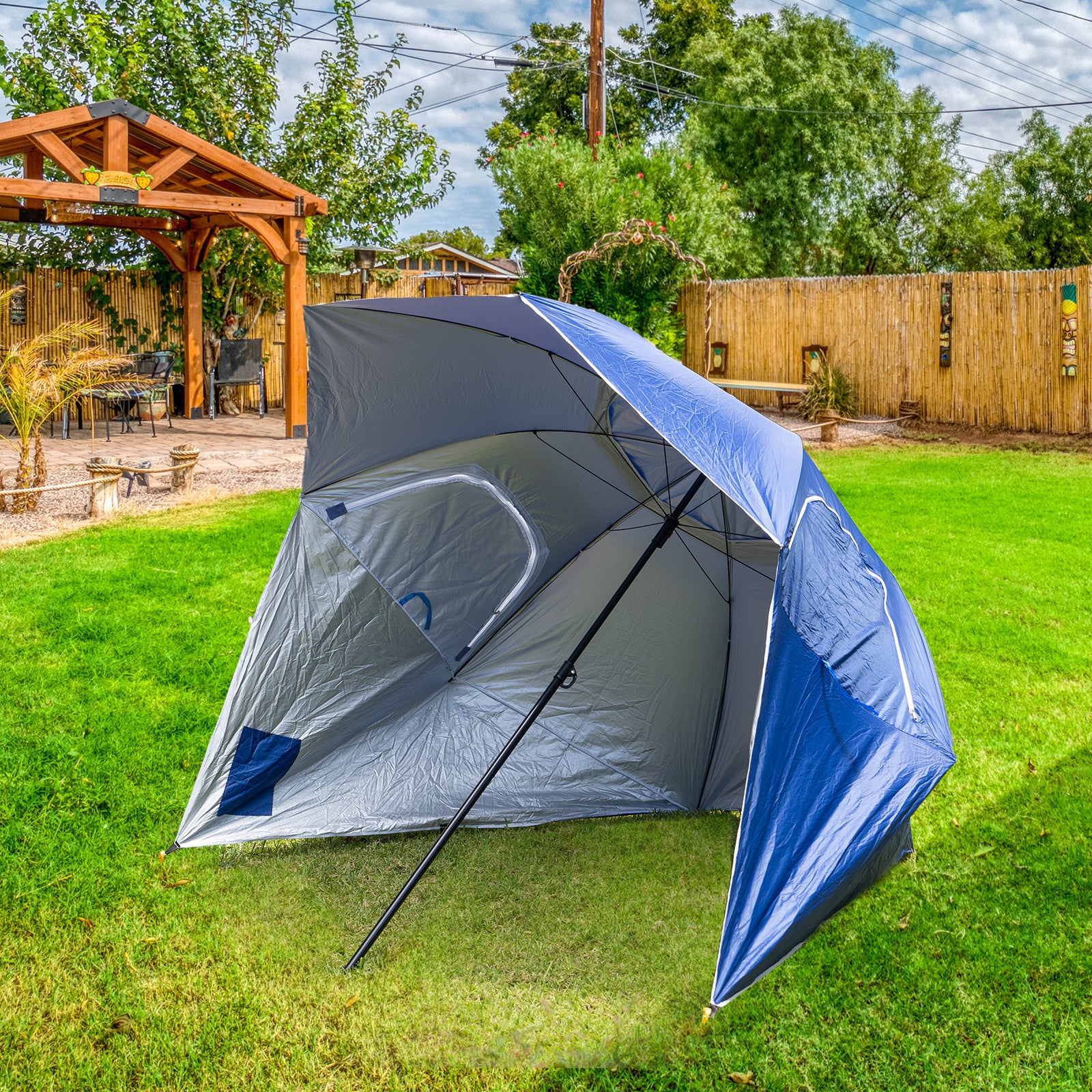 Havana Outdoors Beach Umbrella 2.4M Outdoor Garden Beach Portable Shade Shelter - Blue-Outdoor > Camping-PEROZ Accessories