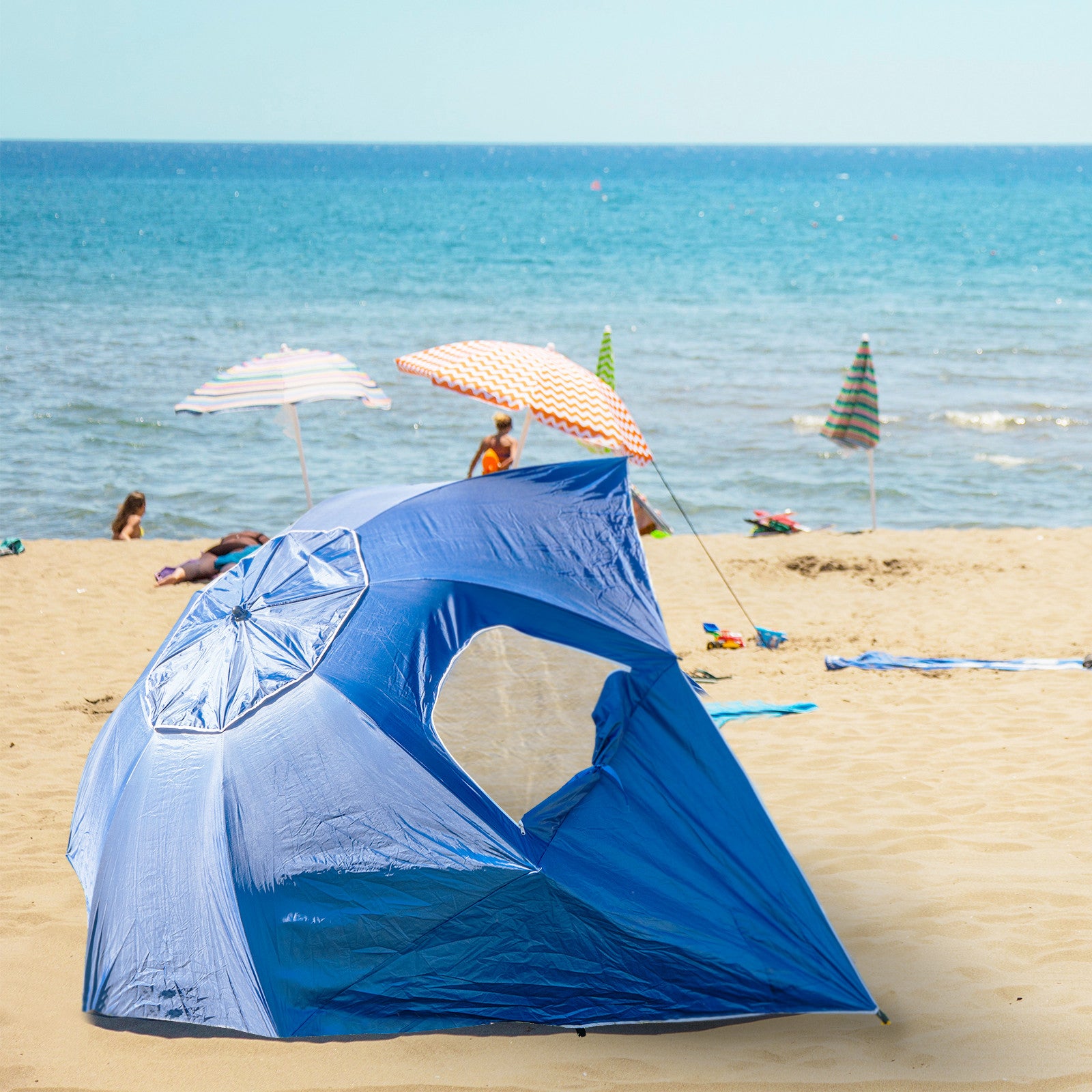 Havana Outdoors Beach Umbrella 2.4M Outdoor Garden Beach Portable Shade Shelter - Blue-Outdoor > Camping-PEROZ Accessories