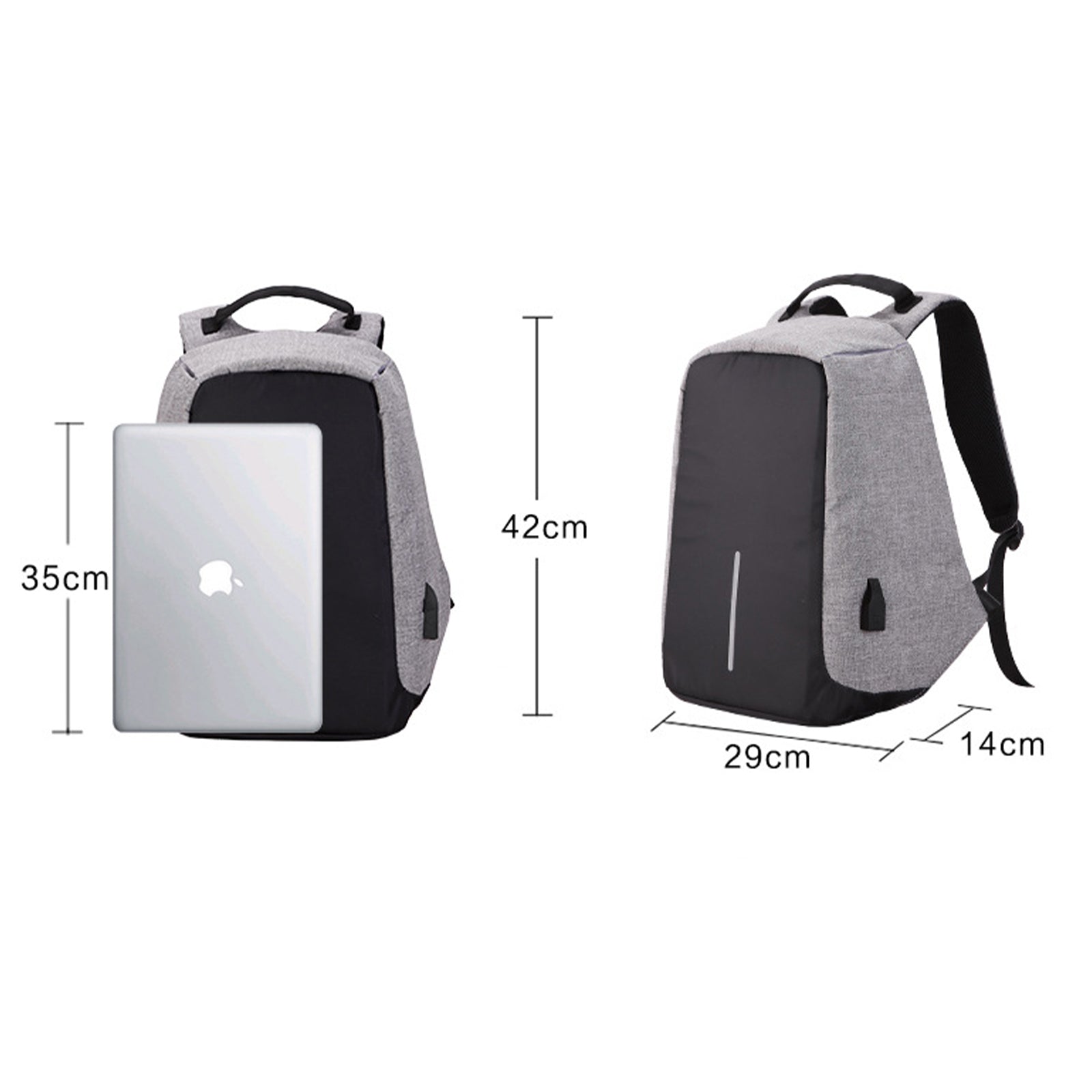 Anti Theft Backpack Waterproof bag School Travel Laptop Bags USB Charging - Grey-Backpacks-PEROZ Accessories