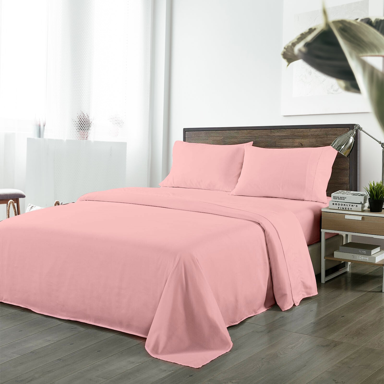 Royal Comfort Bamboo Blended Sheet & Pillowcases Set 1000TC Ultra Soft Bedding - King - Blush-Bed Sheets-PEROZ Accessories