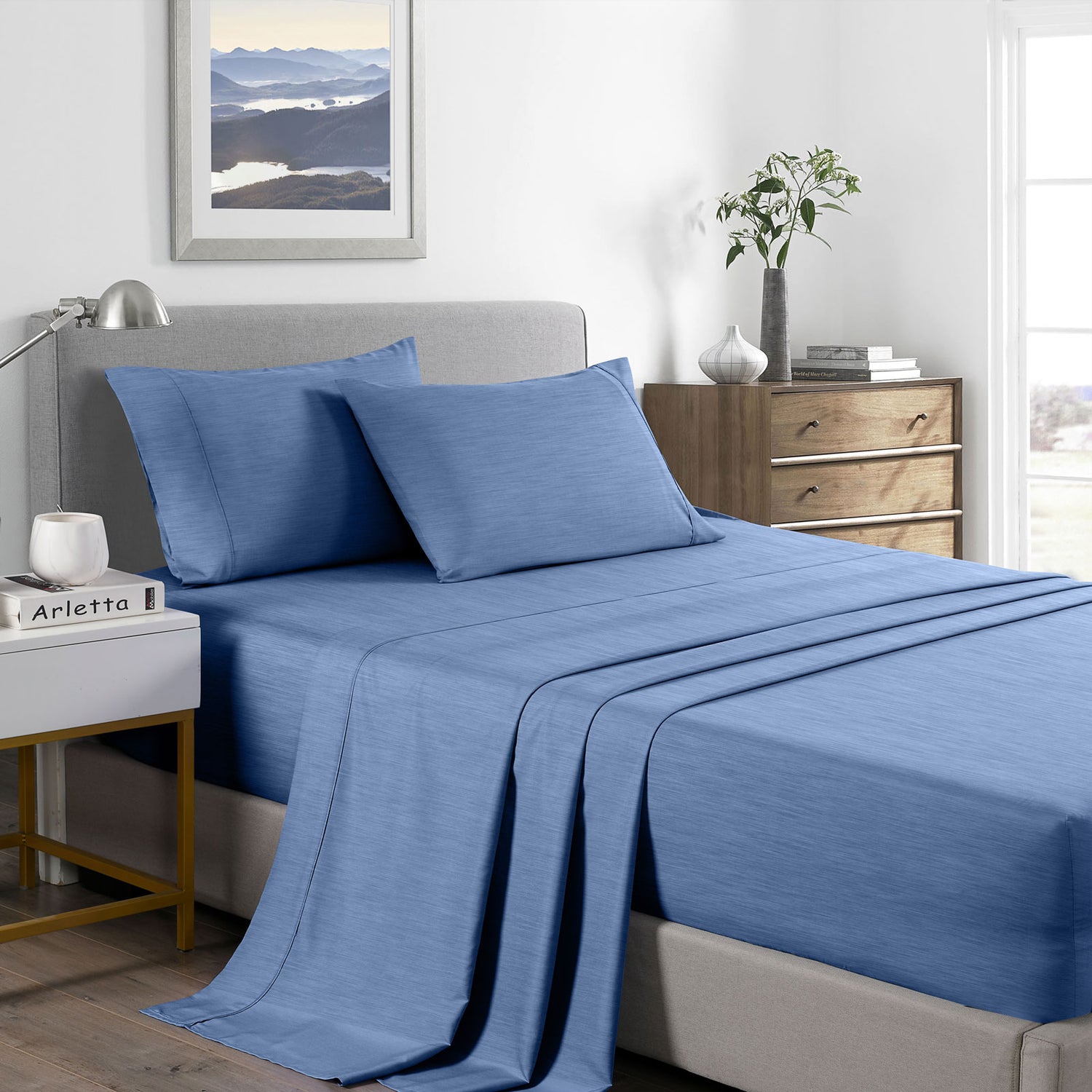 Royal Comfort 2000 Thread Count Bamboo Cooling Sheet Set Ultra Soft Bedding - King - Denim-Home & Garden > Bedding-PEROZ Accessories