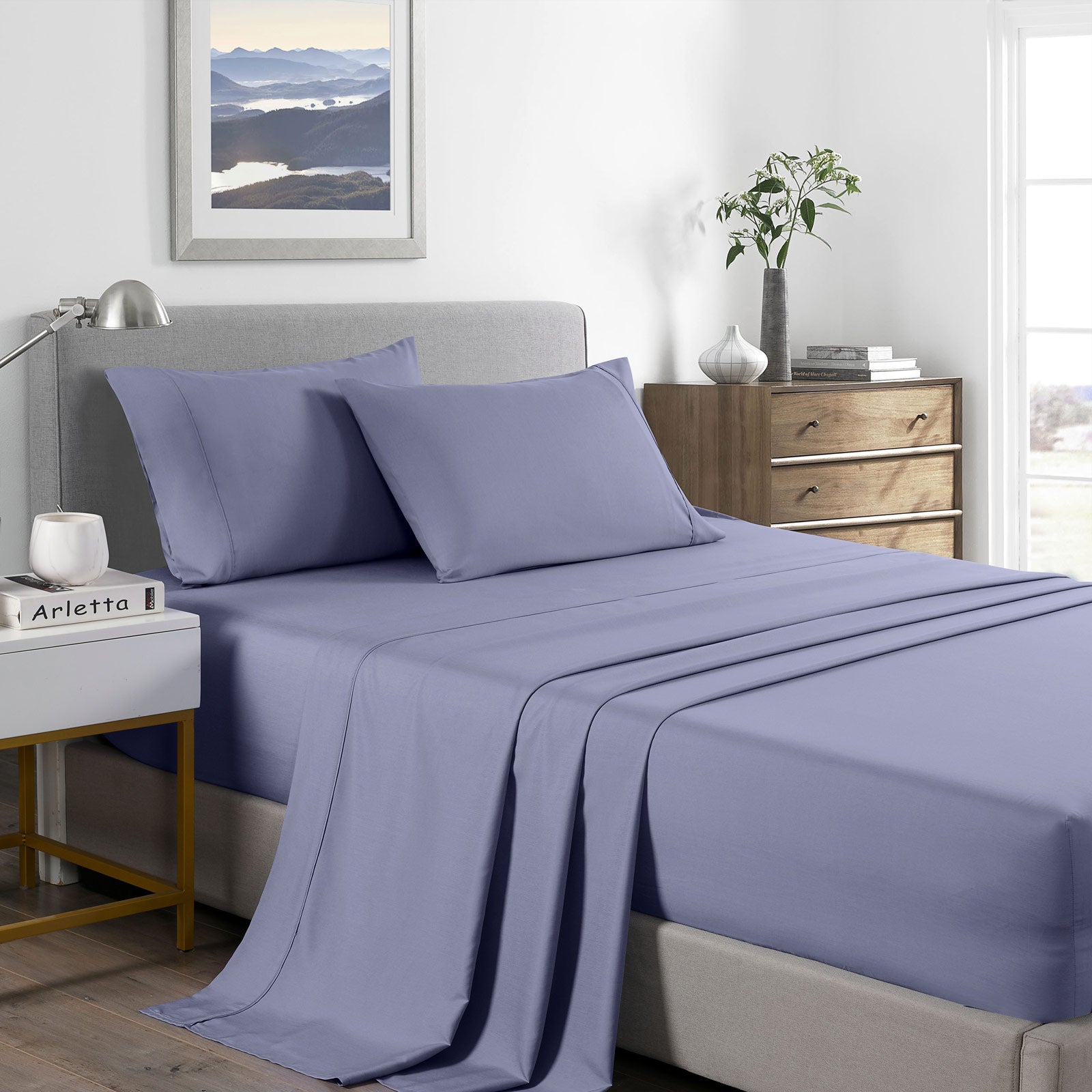 Royal Comfort 2000 Thread Count Bamboo Cooling Sheet Set Ultra Soft Bedding - King - Lilac Grey-Bed Sheets-PEROZ Accessories