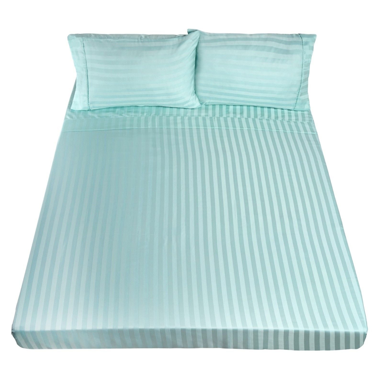 Royal Comfort 1200TC Soft Sateen Damask Stripe Cotton Blend Sheet Pillowcase Set - Queen - Mist-Bed Sheets-PEROZ Accessories