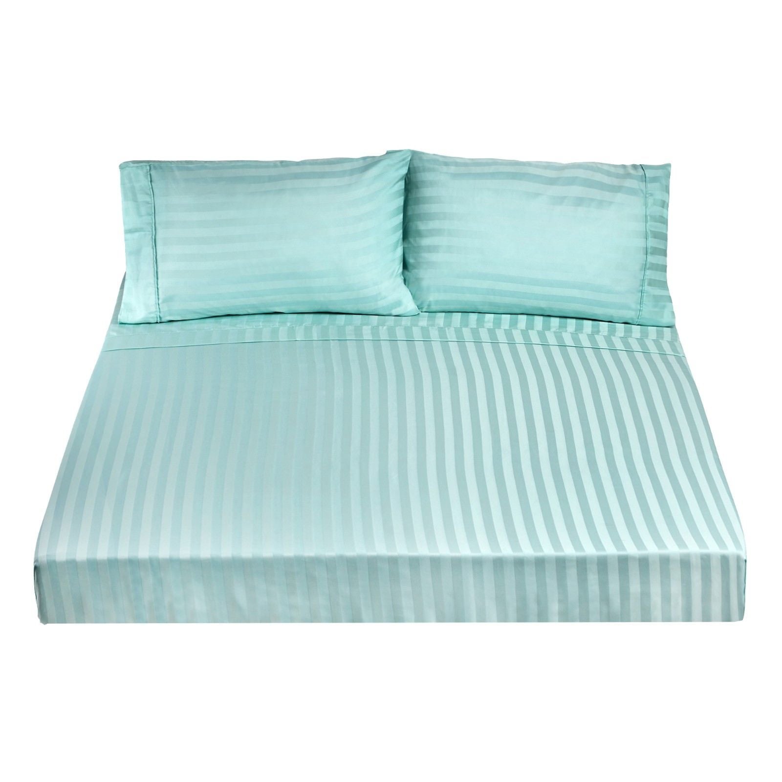 Royal Comfort 1200TC Soft Sateen Damask Stripe Cotton Blend Sheet Pillowcase Set - Queen - Mist-Bed Sheets-PEROZ Accessories