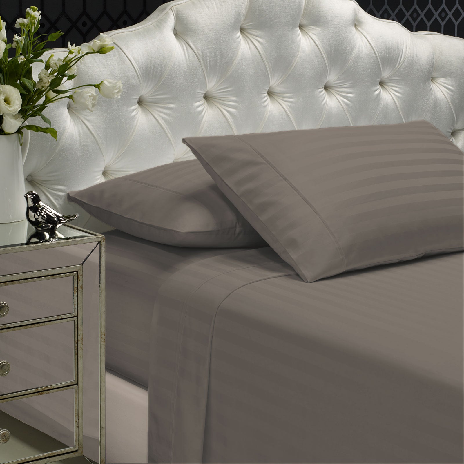 Royal Comfort 1200TC Sheet Set Damask Cotton Blend Ultra Soft Sateen Bedding - King - Pewter-Bed Sheets-PEROZ Accessories