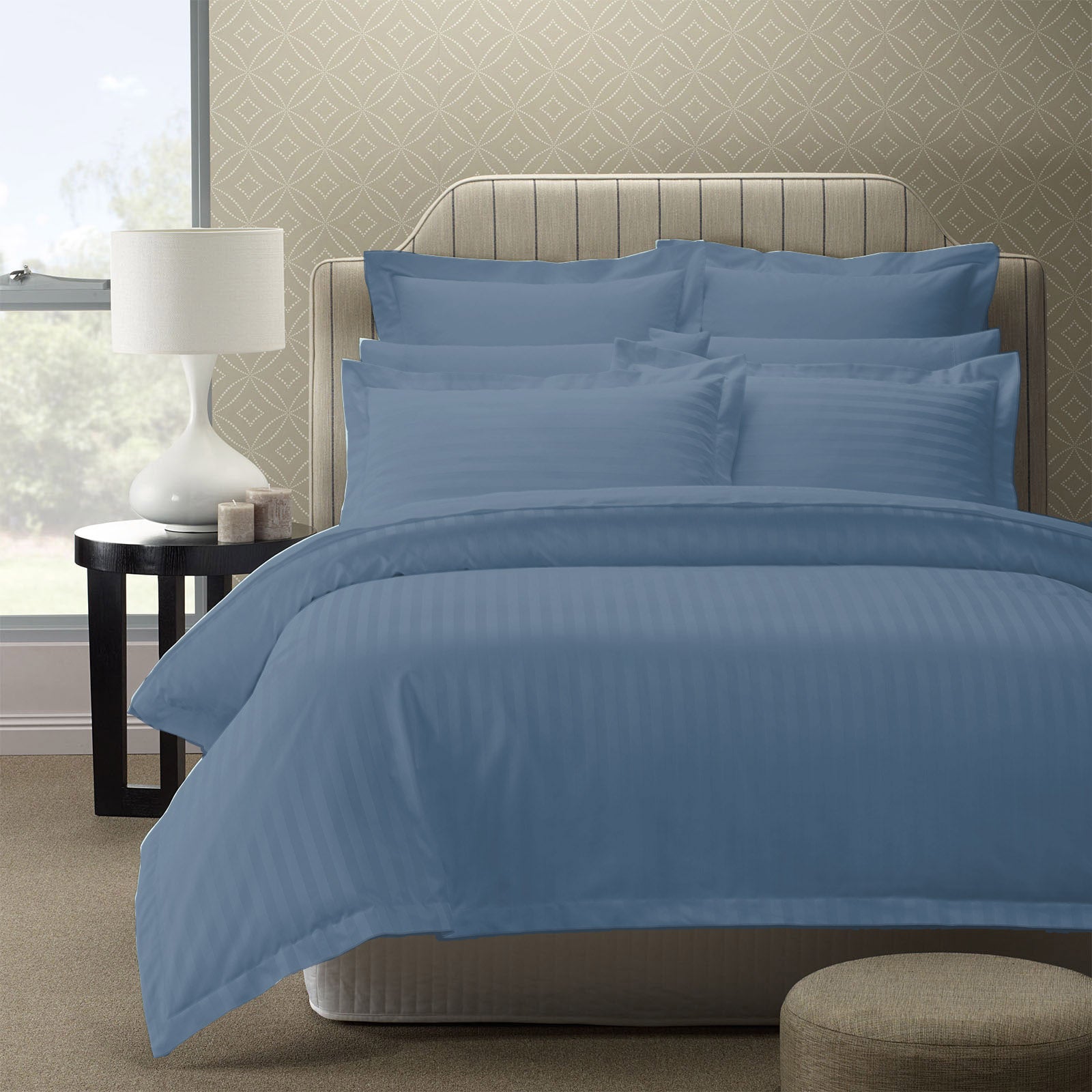 Royal Comfort 1200TC Quilt Cover Set Damask Cotton Blend Luxury Sateen Bedding - King - Blue Fog-Quilt Covers-PEROZ Accessories