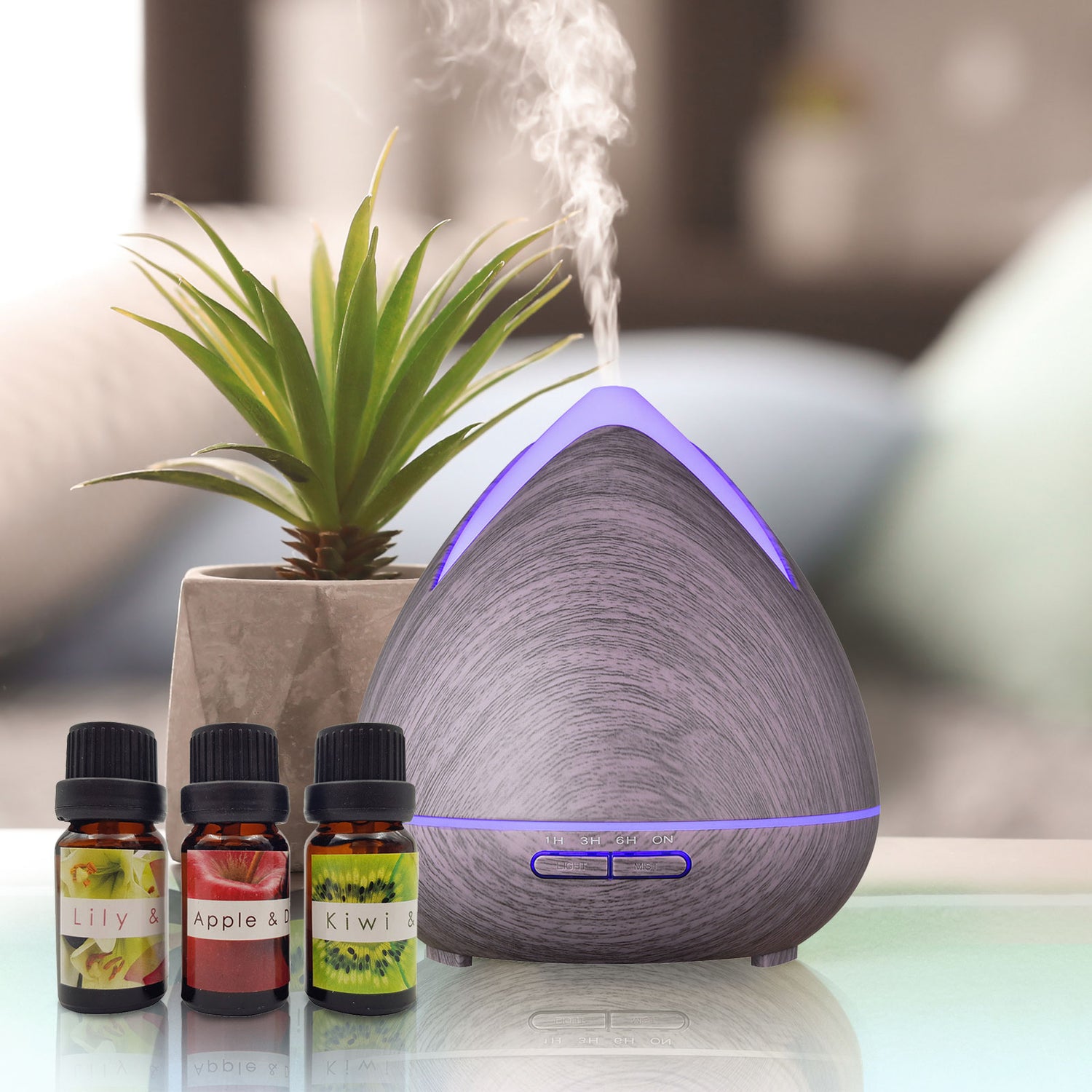 Essential Oils Ultrasonic Aromatherapy Diffuser Air Humidifier Purify 400ML - Violet-Aroma Diffusers & Humidifiers-PEROZ Accessories