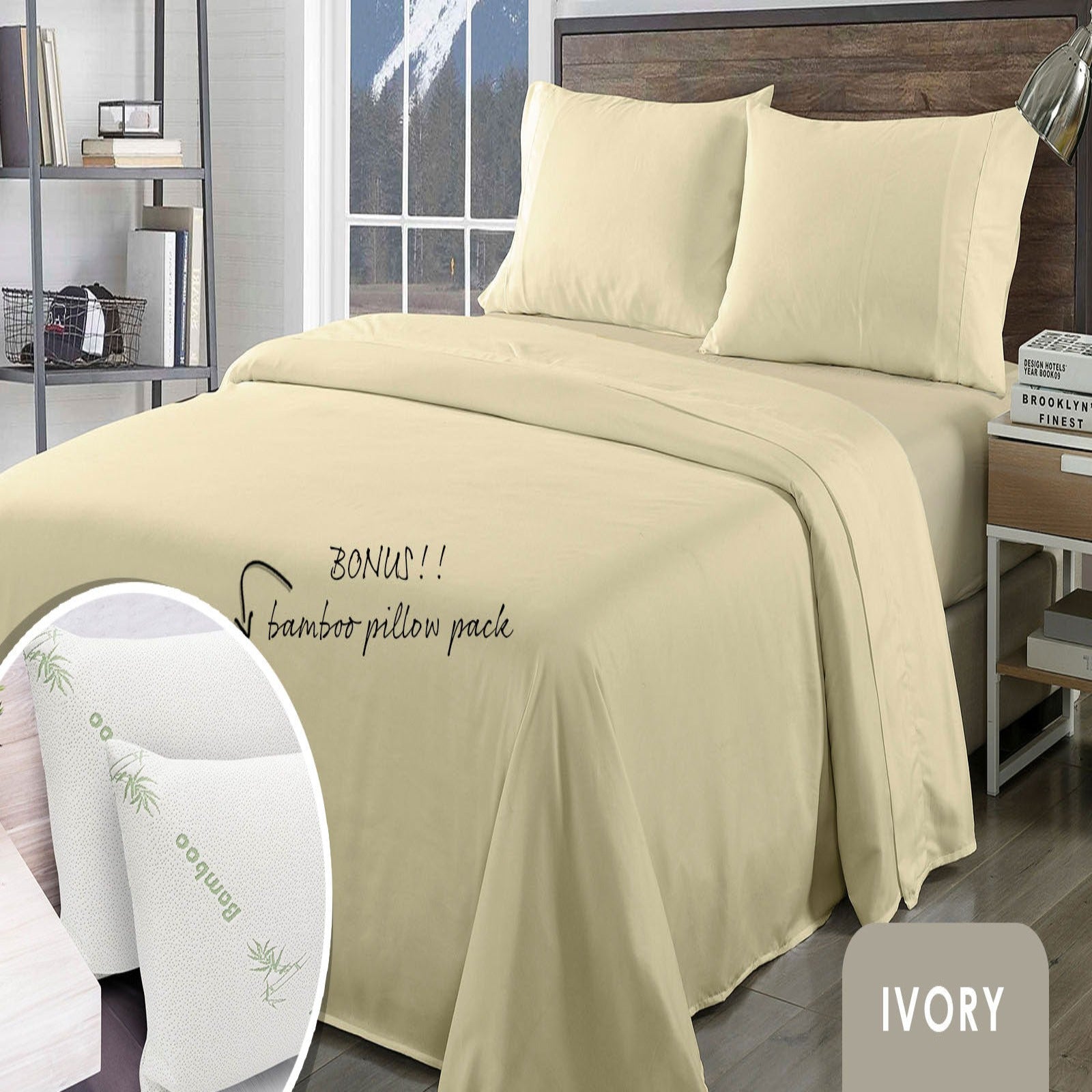 Royal Comfort Bamboo Blend Sheet Set 1000TC and Bamboo Pillows 2 Pack Ultra Soft - Queen - Ivory-Bed Sheets-PEROZ Accessories