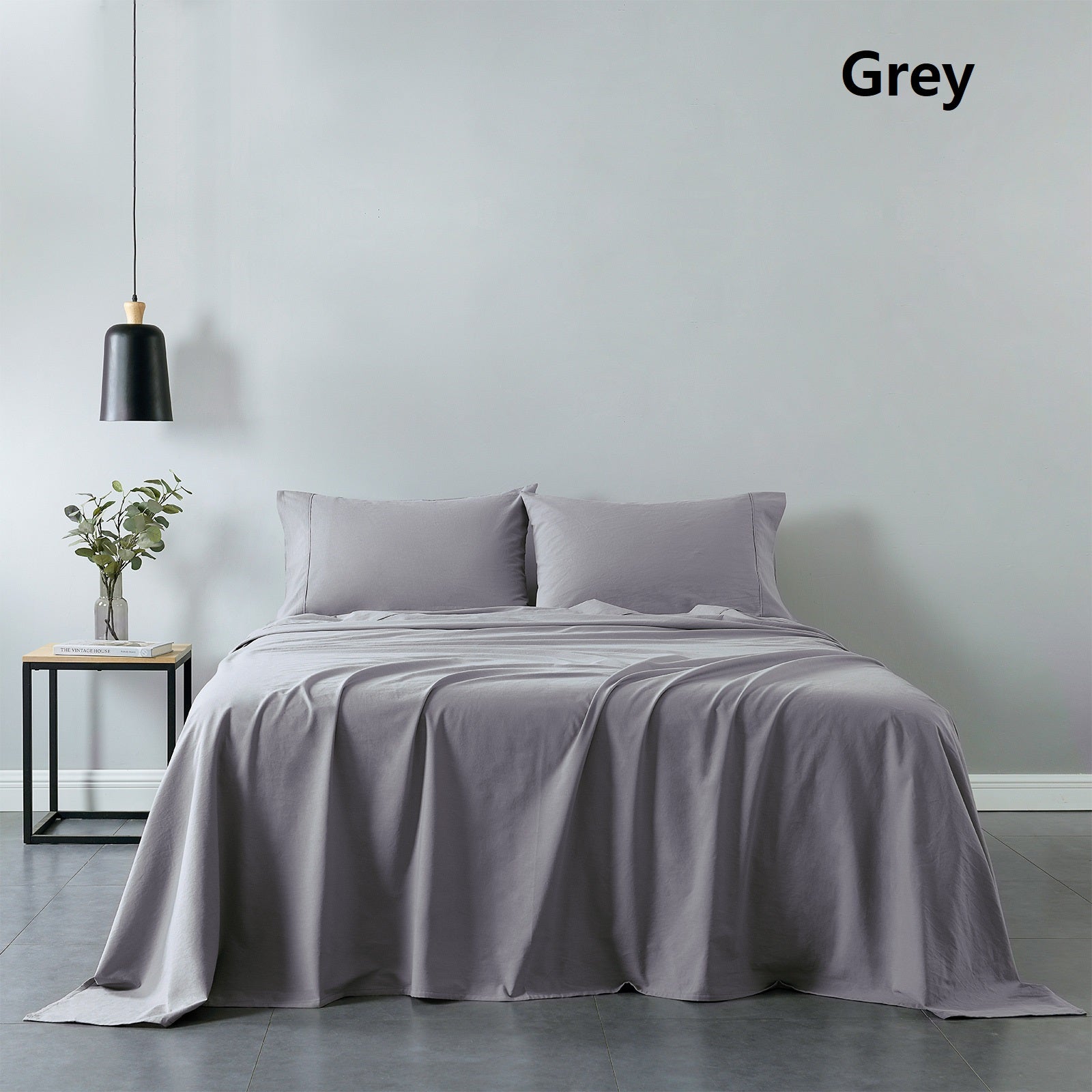 Royal Comfort 100% Cotton Vintage Sheet Set And 2 Duck Feather Down Pillows Set - Double - Grey-Home & Garden > Bedding-PEROZ Accessories