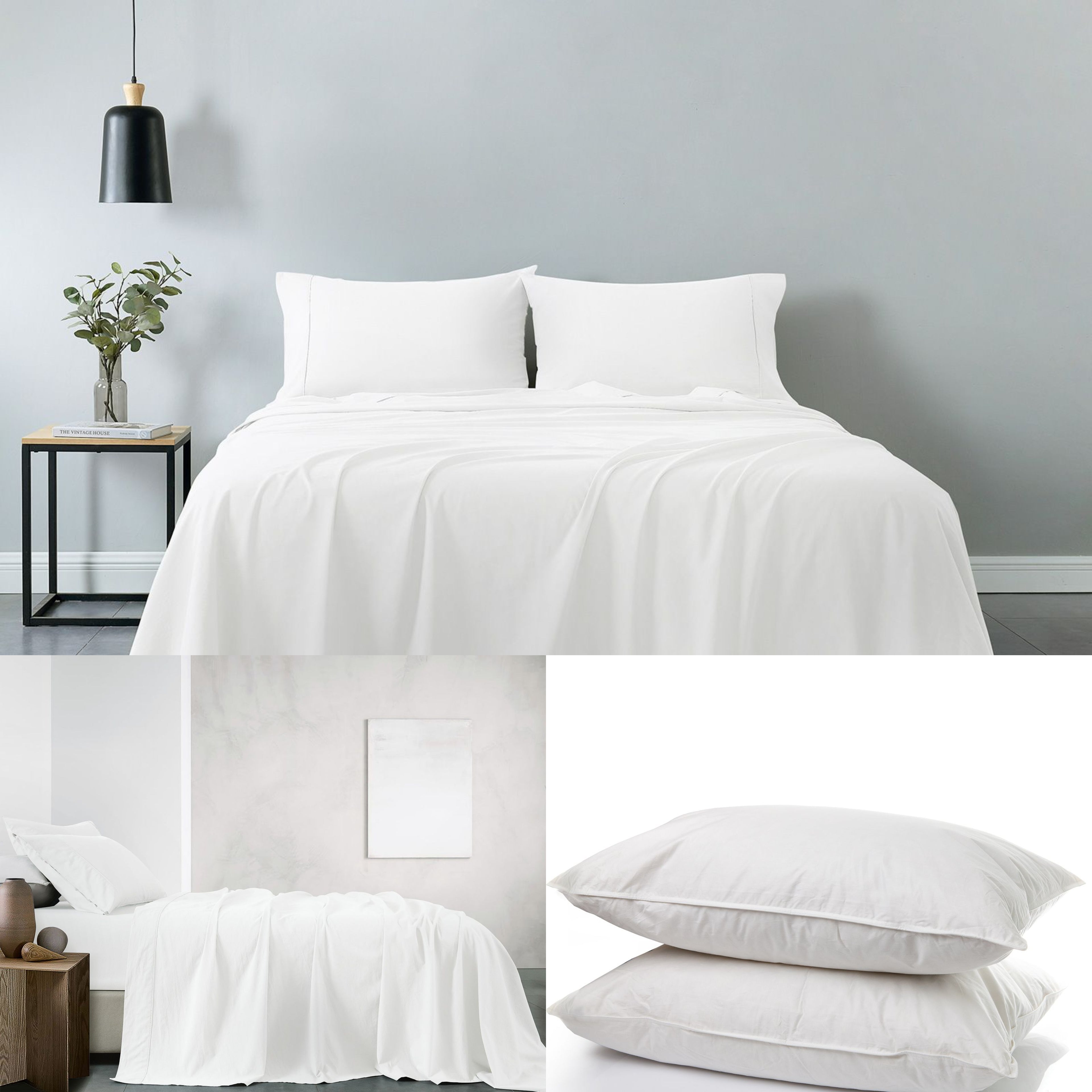 Royal Comfort 100% Cotton Vintage Sheet Set And 2 Duck Feather Down Pillows Set - Double - White-Home & Garden > Bedding-PEROZ Accessories