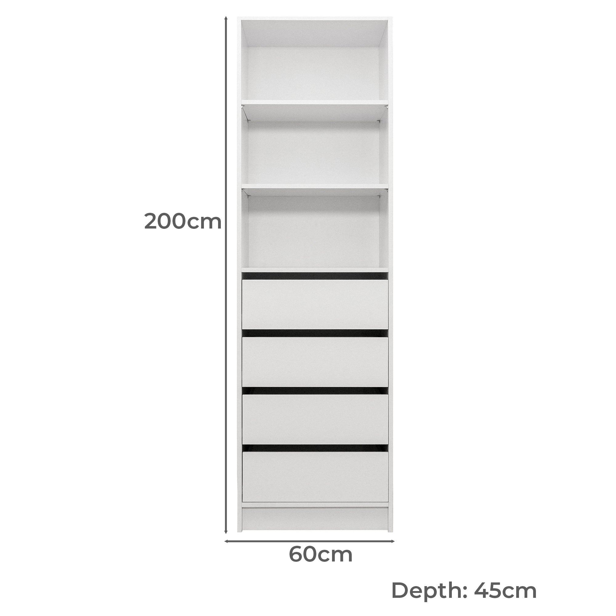 MALMO THREE SHELF/FOUR DRAWER WALK IN WARDROBE - CLASSIC-Furniture > Living Room-PEROZ Accessories