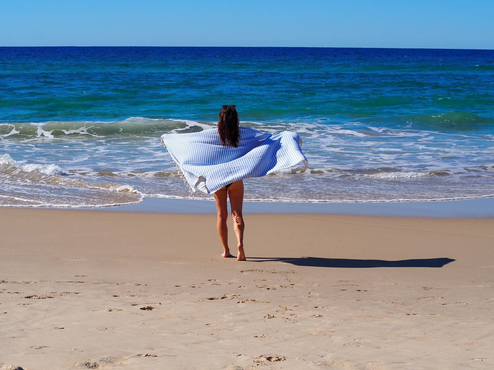 PORTSEA TURKISH COTTON TOWEL - SKY BLUE-Outdoor > Picnic-PEROZ Accessories