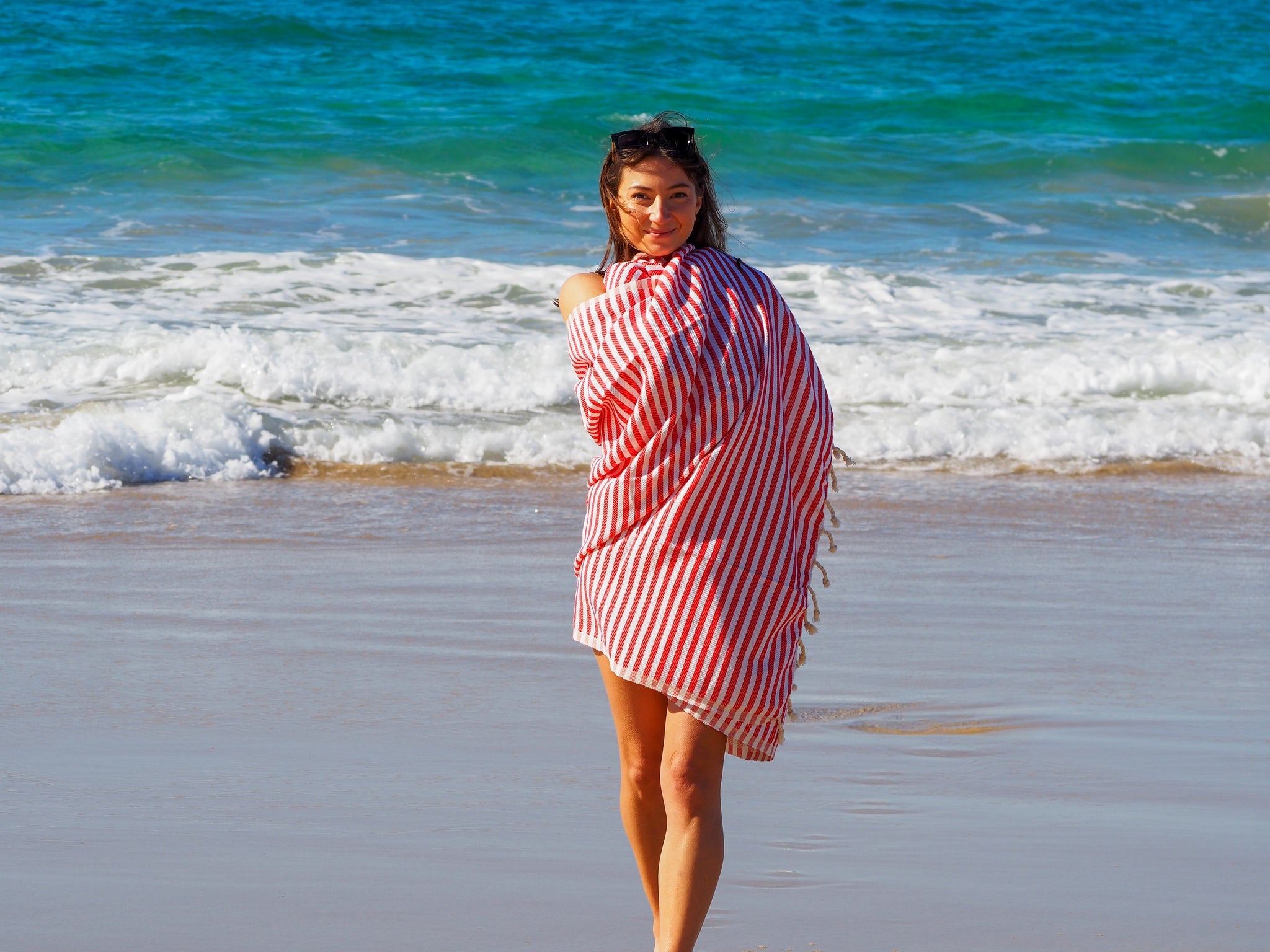 PORTSEA TURKISH COTTON TOWEL - CHERRY-Outdoor > Picnic-PEROZ Accessories