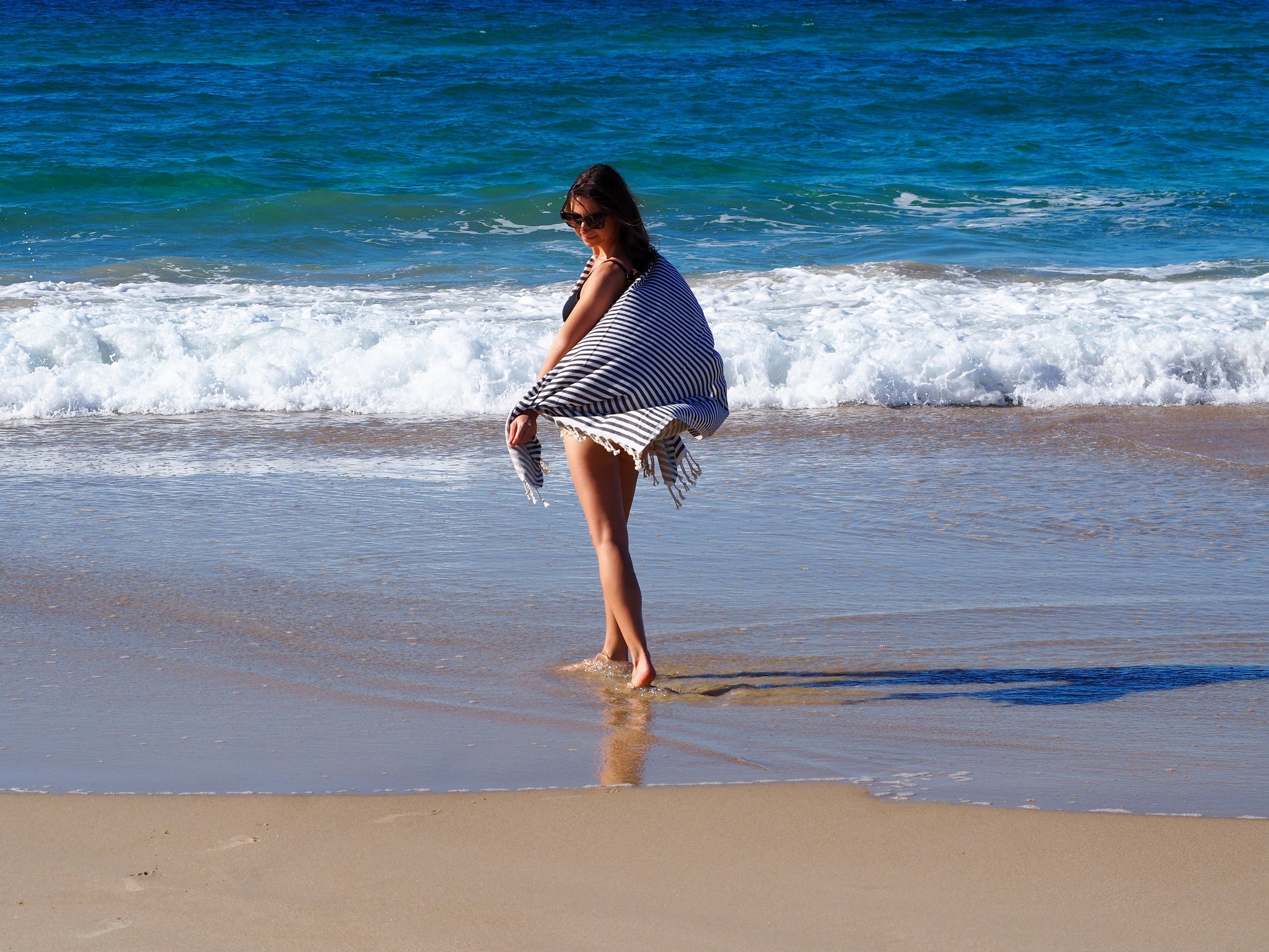 PORTSEA TURKISH COTTON TOWEL - MIDNIGHT-Outdoor > Picnic-PEROZ Accessories