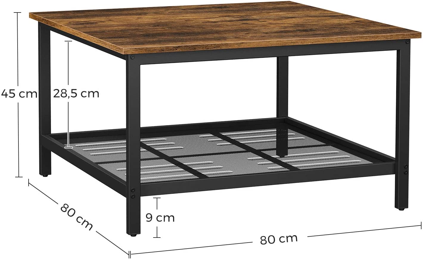 Robust Coffee Table Steel Frame and Mesh Storage Shelf, Rustic Brown and Black-Furniture > Living Room-PEROZ Accessories