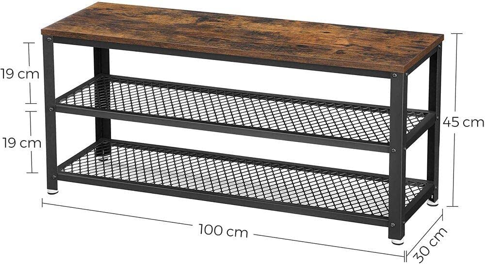 Shoe Rack with 2 Shelves 100 x 30 x 45 cm Rustic Brown and Black-Furniture > Living Room-PEROZ Accessories