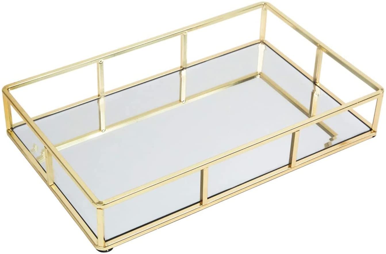 Tray Gold Mirror Decorative for Storage Jewelry and Makeup accessories-Health & Beauty > Makeup Mirrors-PEROZ Accessories