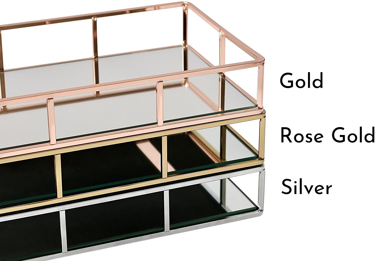 Tray Gold Mirror Decorative for Storage Jewelry and Makeup accessories-Health & Beauty > Makeup Mirrors-PEROZ Accessories