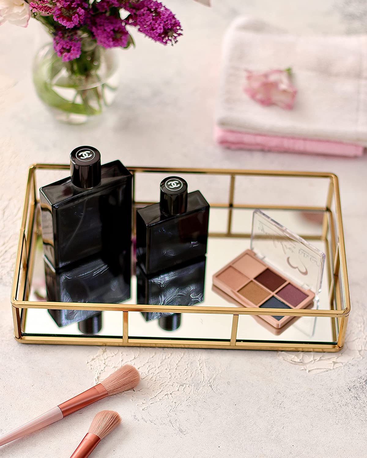 Tray Gold Mirror Decorative for Storage Jewelry and Makeup accessories-Health & Beauty > Makeup Mirrors-PEROZ Accessories