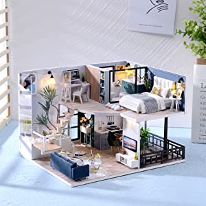 Dollhouse Miniature with Furniture Kit Plus Dust Proof and Music Movement - Cozy time (Valentine&