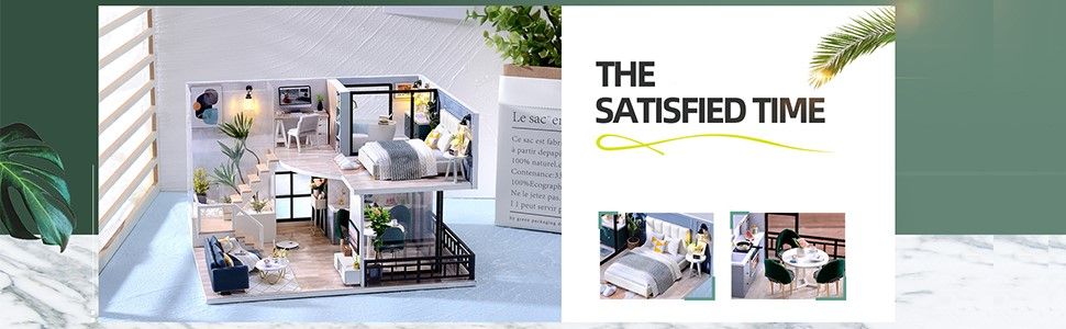 Dollhouse Miniature with Furniture Kit Plus Dust Proof and Music Movement - Cozy time (Valentine&