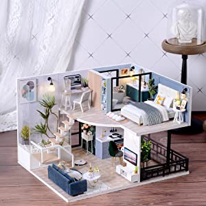 Dollhouse Miniature with Furniture Kit Plus Dust Proof and Music Movement - Cozy time (Valentine&