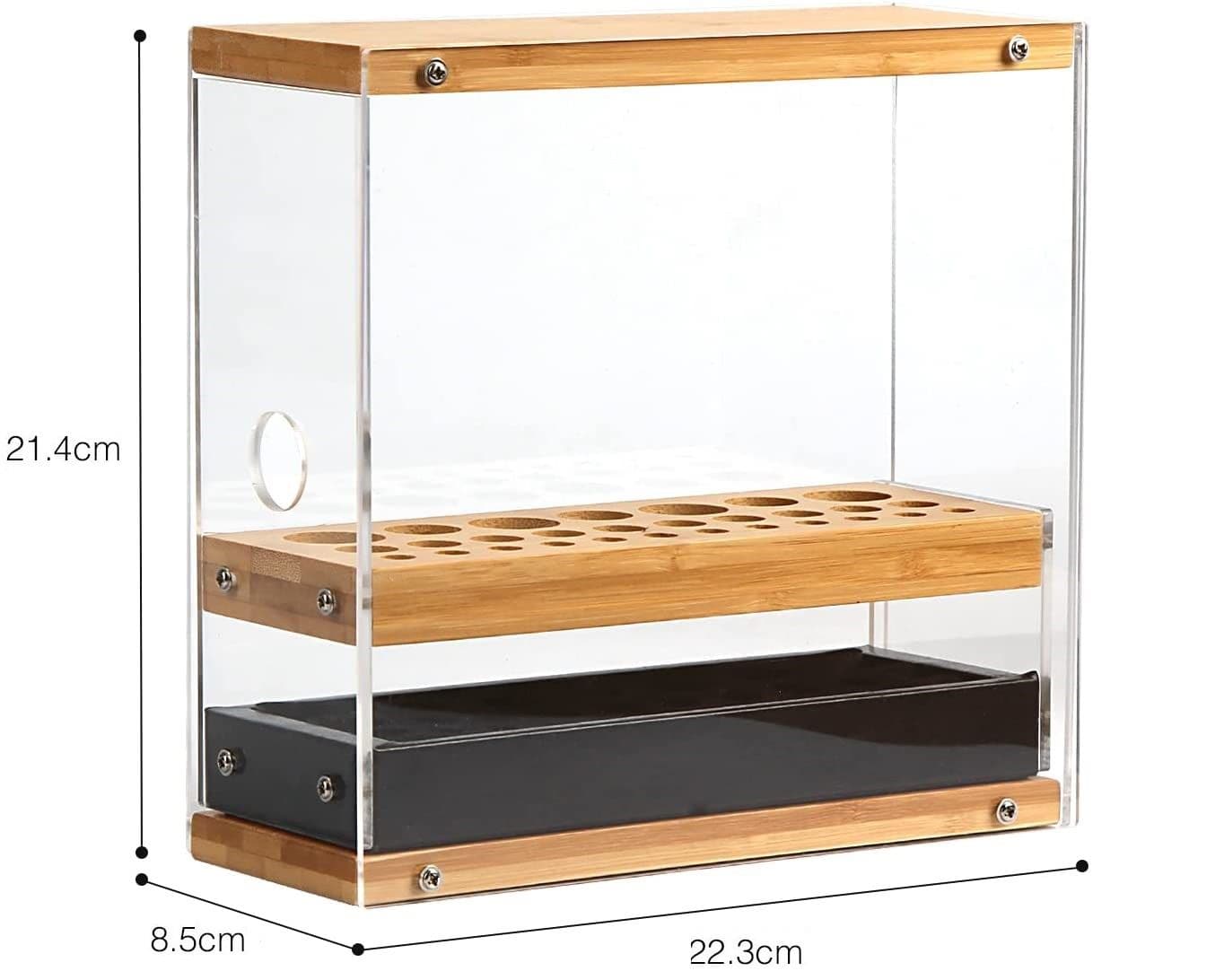 31 Holes Acrylic Bamboo Brush Holder Organiser Beauty Cosmetic Display Stand with Leather Drawer Black (22.3 x 8.6 x 21.5 cm)-Health & Beauty > Cosmetic Storage-PEROZ Accessories