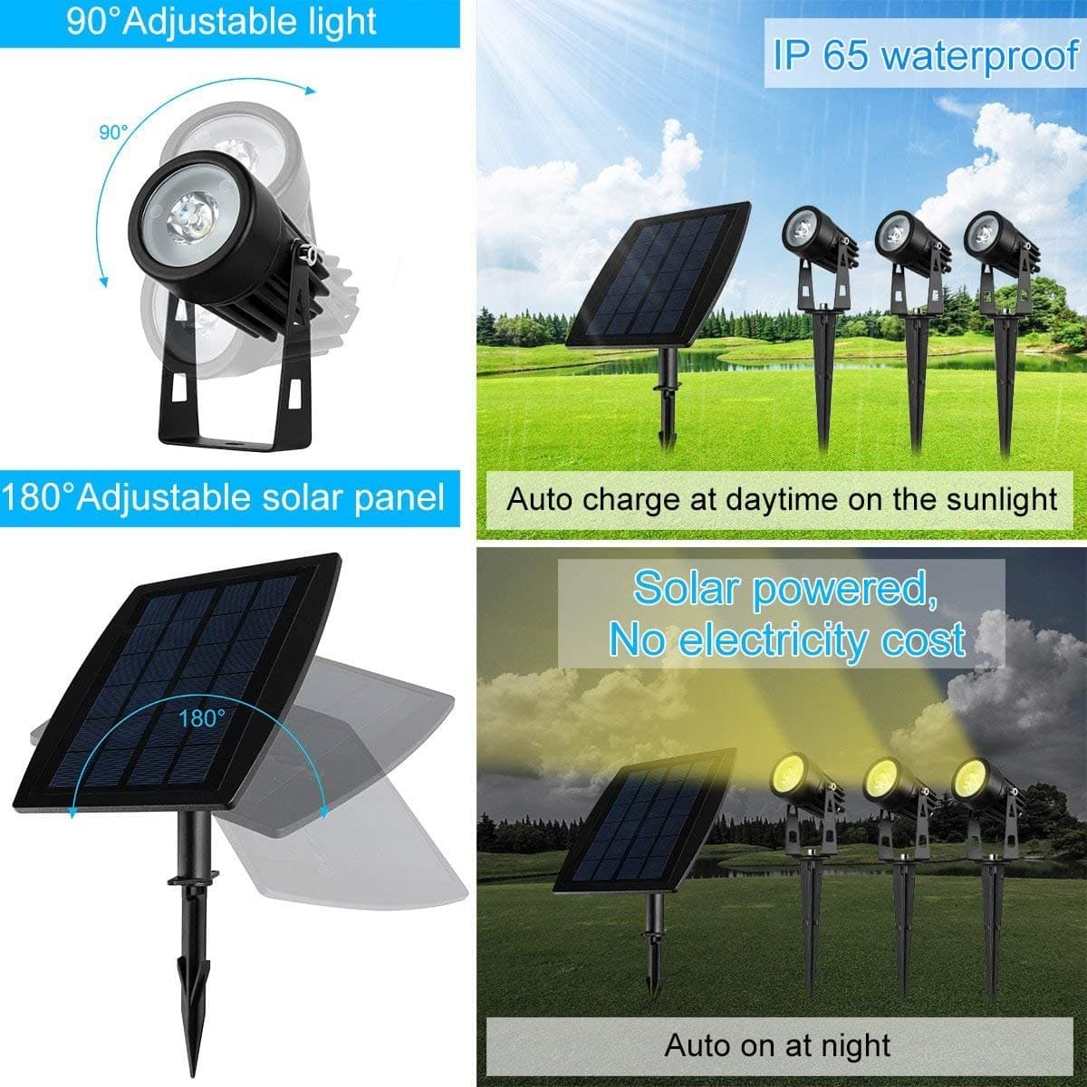 3 x LED Spotlights Powered Solar Garden Lights Outdoor Waterproof (Warm White)-Home & Garden > Garden Lights-PEROZ Accessories