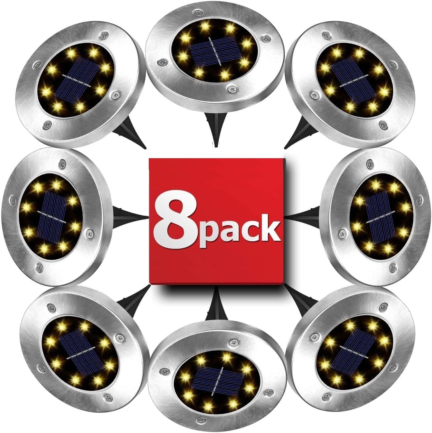 8 Pack LED Solar Pathway Lights Outdoor Solar Ground Lights (Warm White)-Home & Garden > Garden Lights-PEROZ Accessories