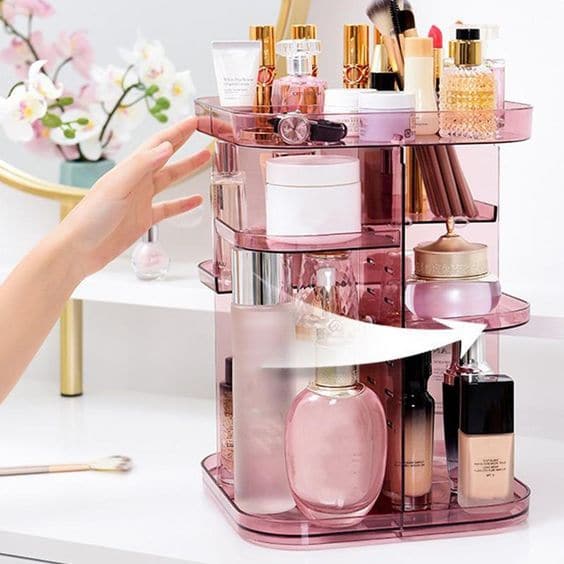 360 Rotating Large Capacity Makeup Organizer for Bedroom and Bathroom (Pink)-Home &amp; Garden &gt; Bathroom Accessories-PEROZ Accessories
