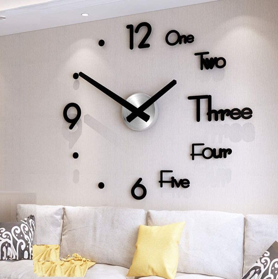 DIY Wall Clock Modern Frameless Large 3D Wall Watch Giant Roman Numerals for Home Living Room and Bedroom (Small)-Wall Clocks-PEROZ Accessories