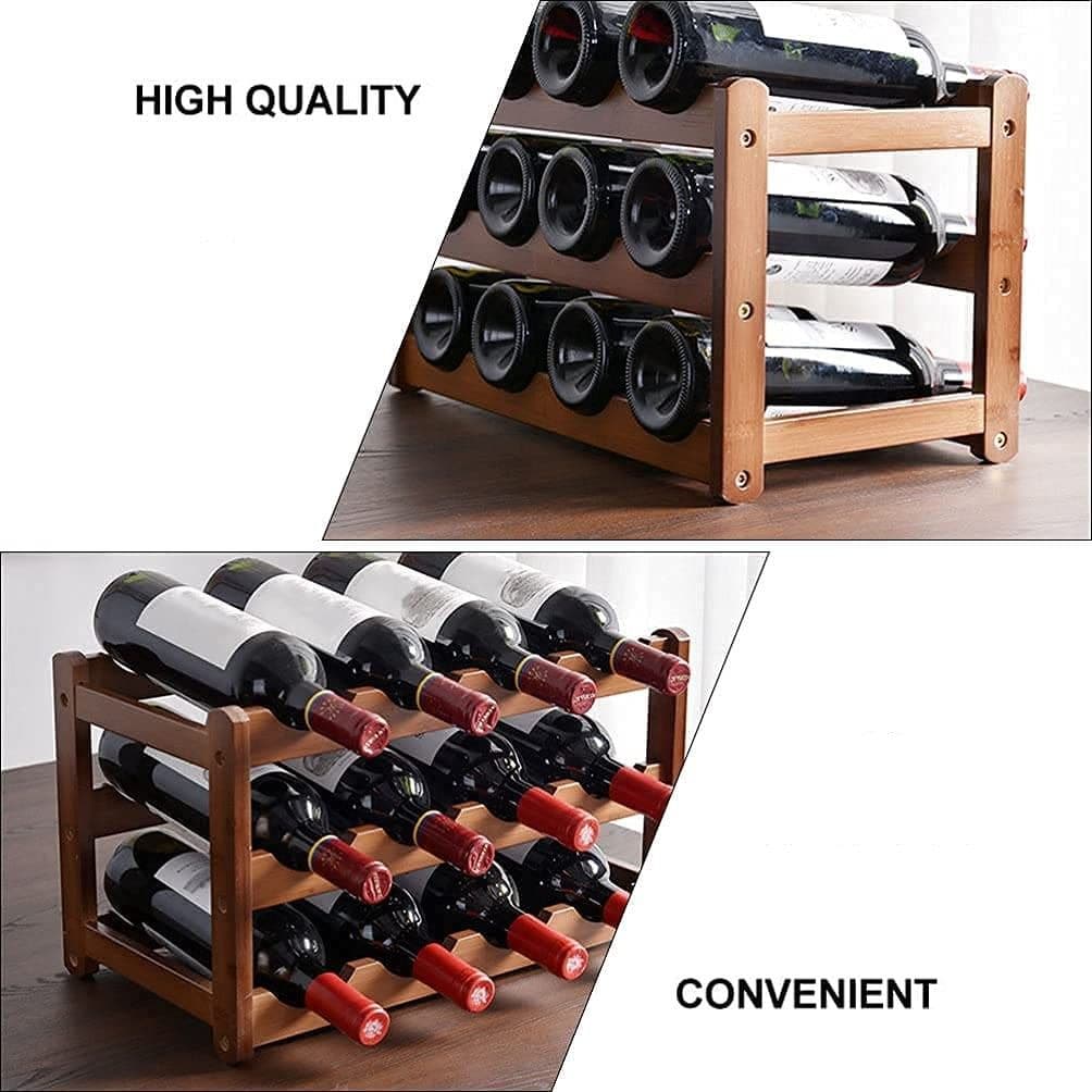 3-layer Bamboo Wine Storage Rack (12 bottles)-Home & Garden > Storage-PEROZ Accessories