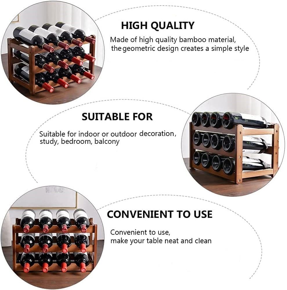 3-layer Bamboo Wine Storage Rack (12 bottles)-Home & Garden > Storage-PEROZ Accessories