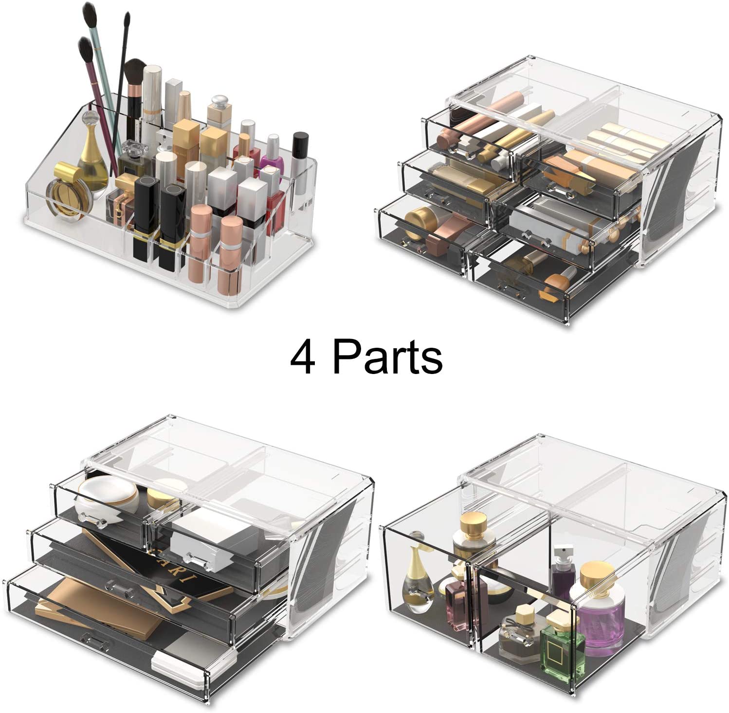 Makeup Cosmetic Organizer Storage with 12 Drawers Display Boxes (Clear)-Health & Beauty > Cosmetic Storage-PEROZ Accessories