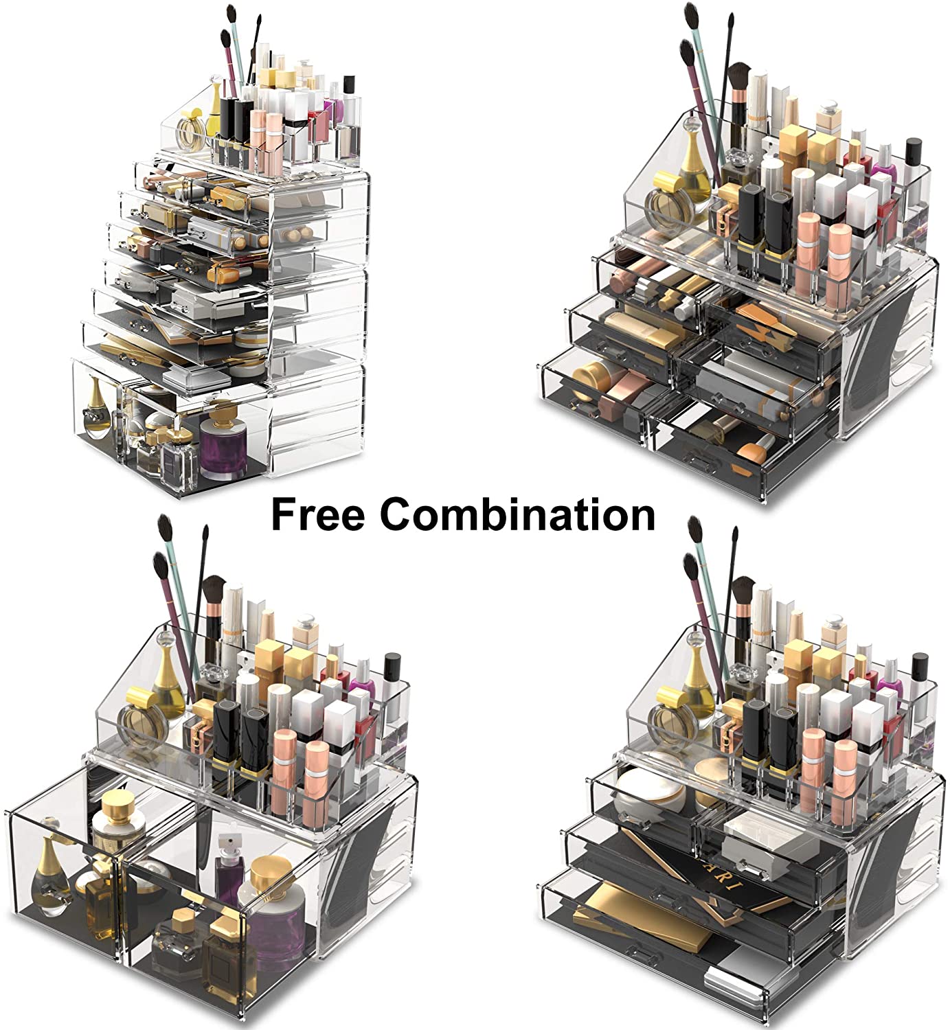 Makeup Cosmetic Organizer Storage with 12 Drawers Display Boxes (Clear)-Health & Beauty > Cosmetic Storage-PEROZ Accessories
