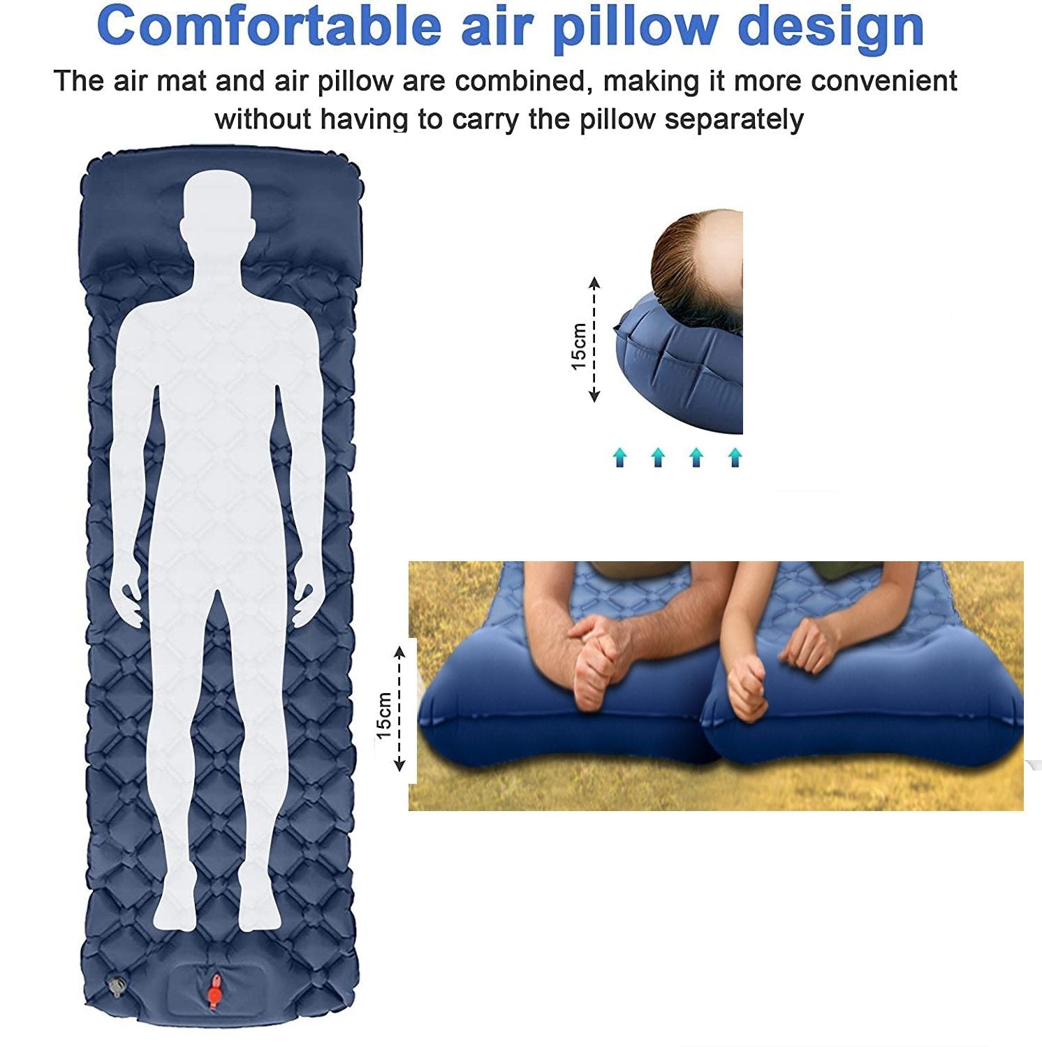 Ultralight Inflatable Camping Sleeping Pad with Pillow for Travelling and Hiking-Home & Garden > Inflatable Mattress-PEROZ Accessories