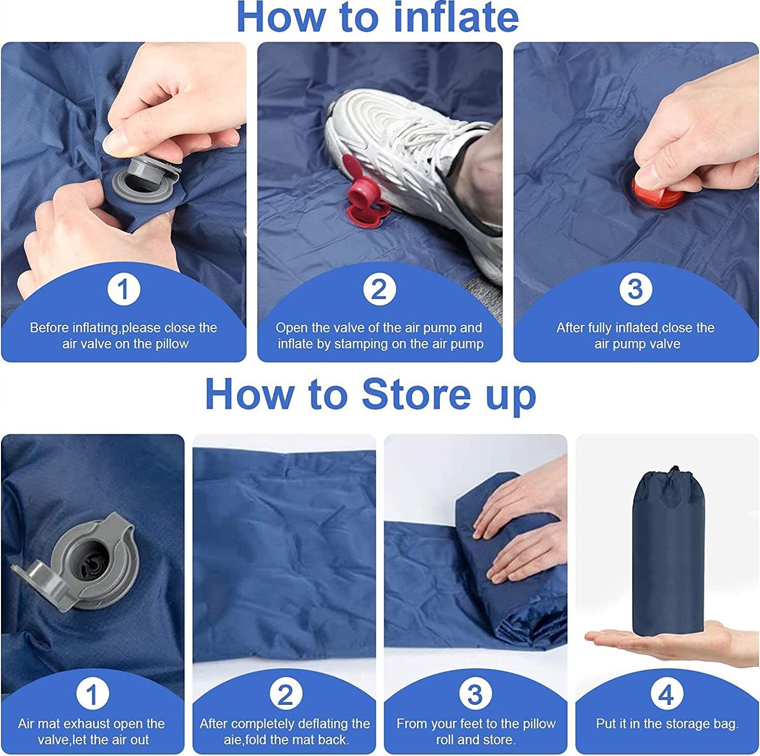 Ultralight Inflatable Camping Sleeping Pad with Pillow for Travelling and Hiking-Home & Garden > Inflatable Mattress-PEROZ Accessories