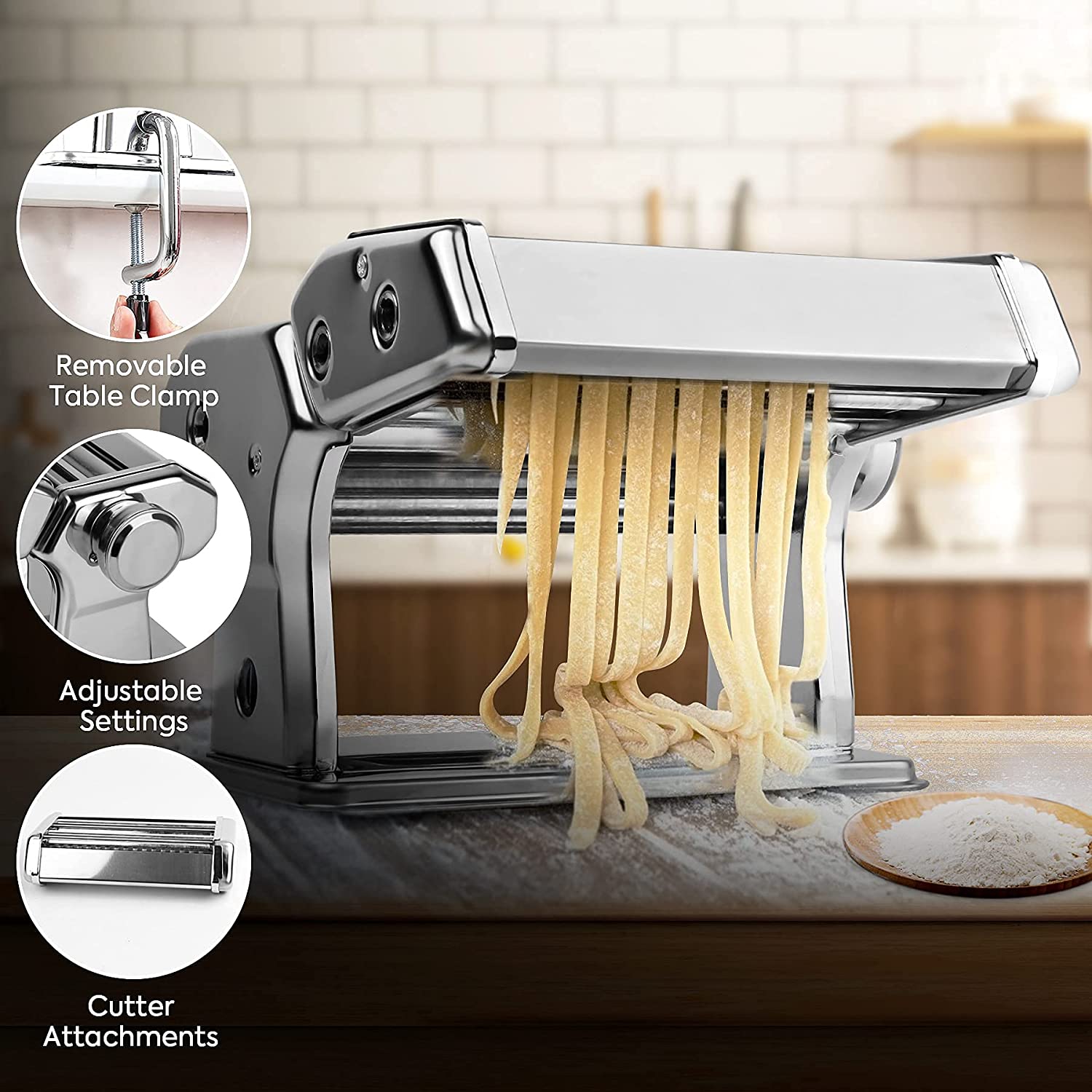 Pasta Maker Manual Steel Machine with 8 Adjustable Thickness Settings-Appliances > Kitchen Appliances-PEROZ Accessories
