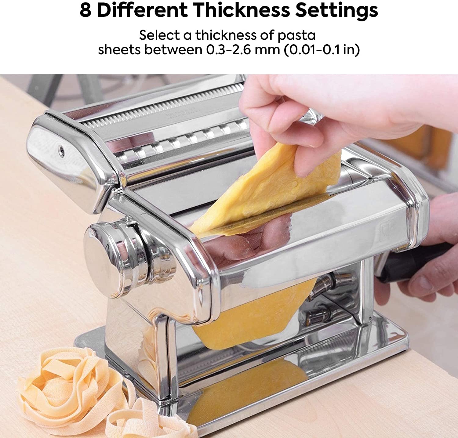 Pasta Maker Manual Steel Machine with 8 Adjustable Thickness Settings-Appliances > Kitchen Appliances-PEROZ Accessories