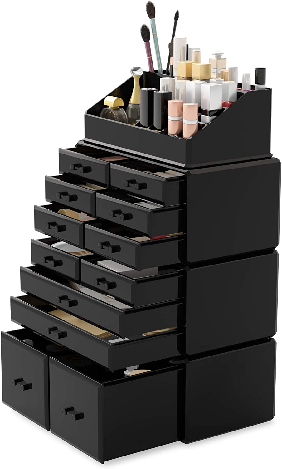 Makeup Cosmetic Organizer Storage with 12 Drawers Display Boxes (Black)-Home & Garden > Storage-PEROZ Accessories