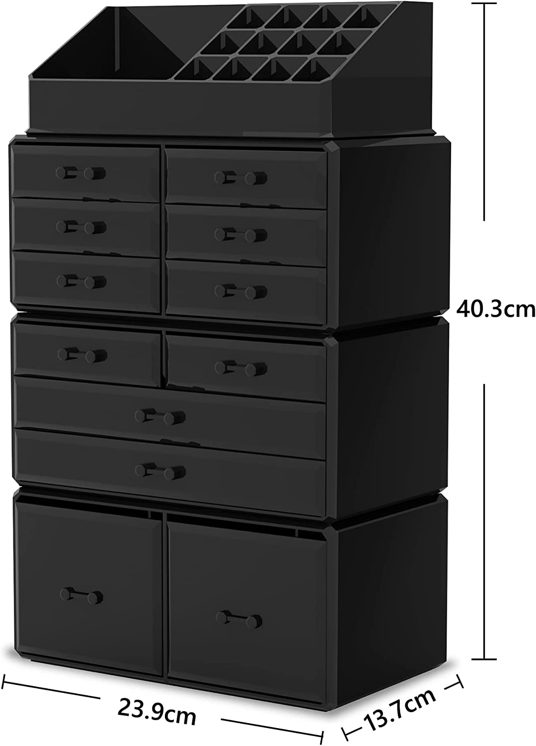 Makeup Cosmetic Organizer Storage with 12 Drawers Display Boxes (Black)-Home & Garden > Storage-PEROZ Accessories