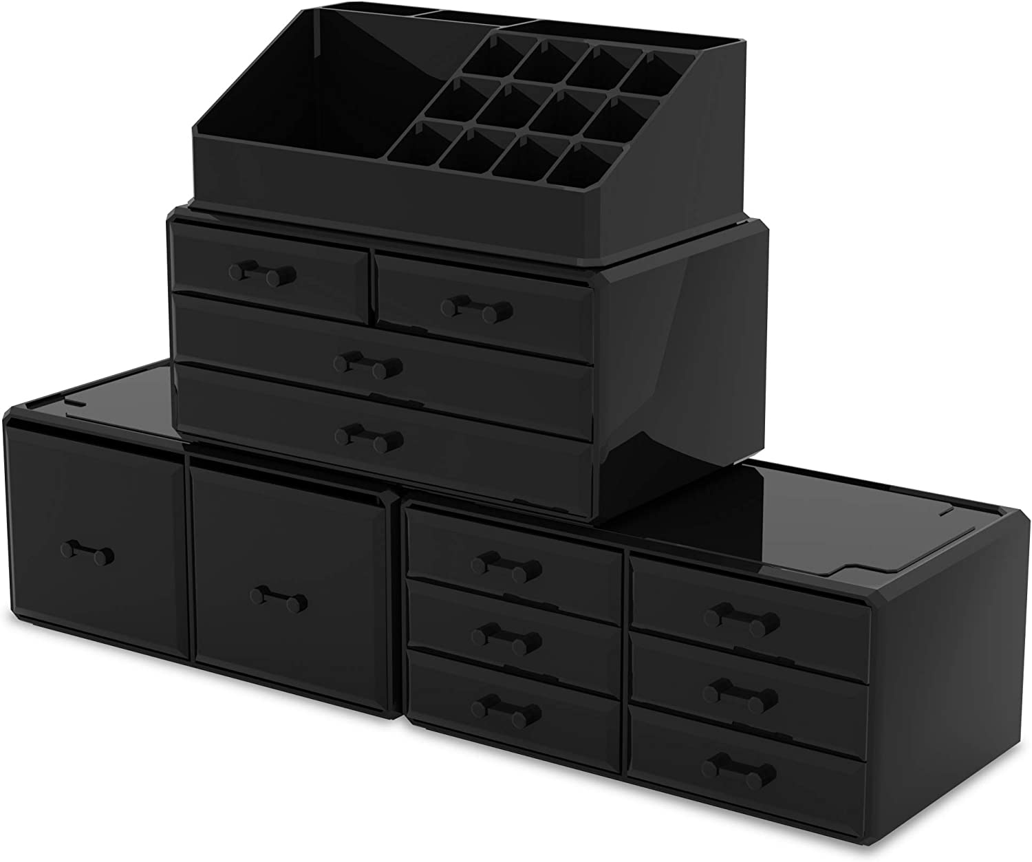 Makeup Cosmetic Organizer Storage with 12 Drawers Display Boxes (Black)-Home & Garden > Storage-PEROZ Accessories
