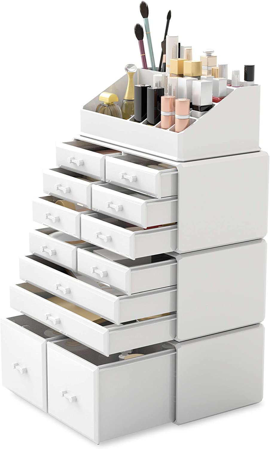 Makeup Cosmetic Organizer Storage with 12 Drawers Display Boxes (White)-Health &amp; Beauty &gt; Cosmetic Storage-PEROZ Accessories